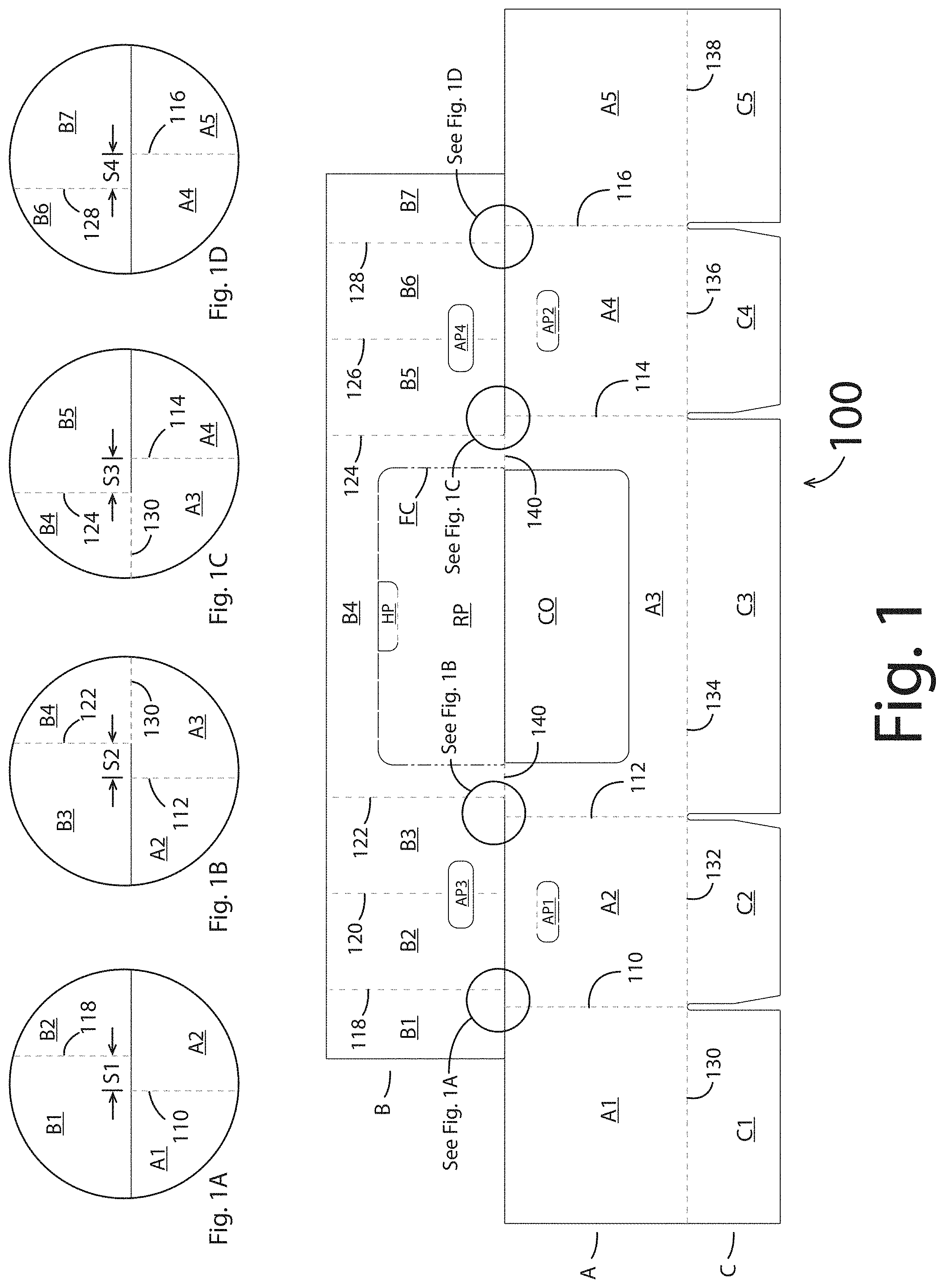 Patent US11780640 — One piece container with internal corner supports — Figure 1