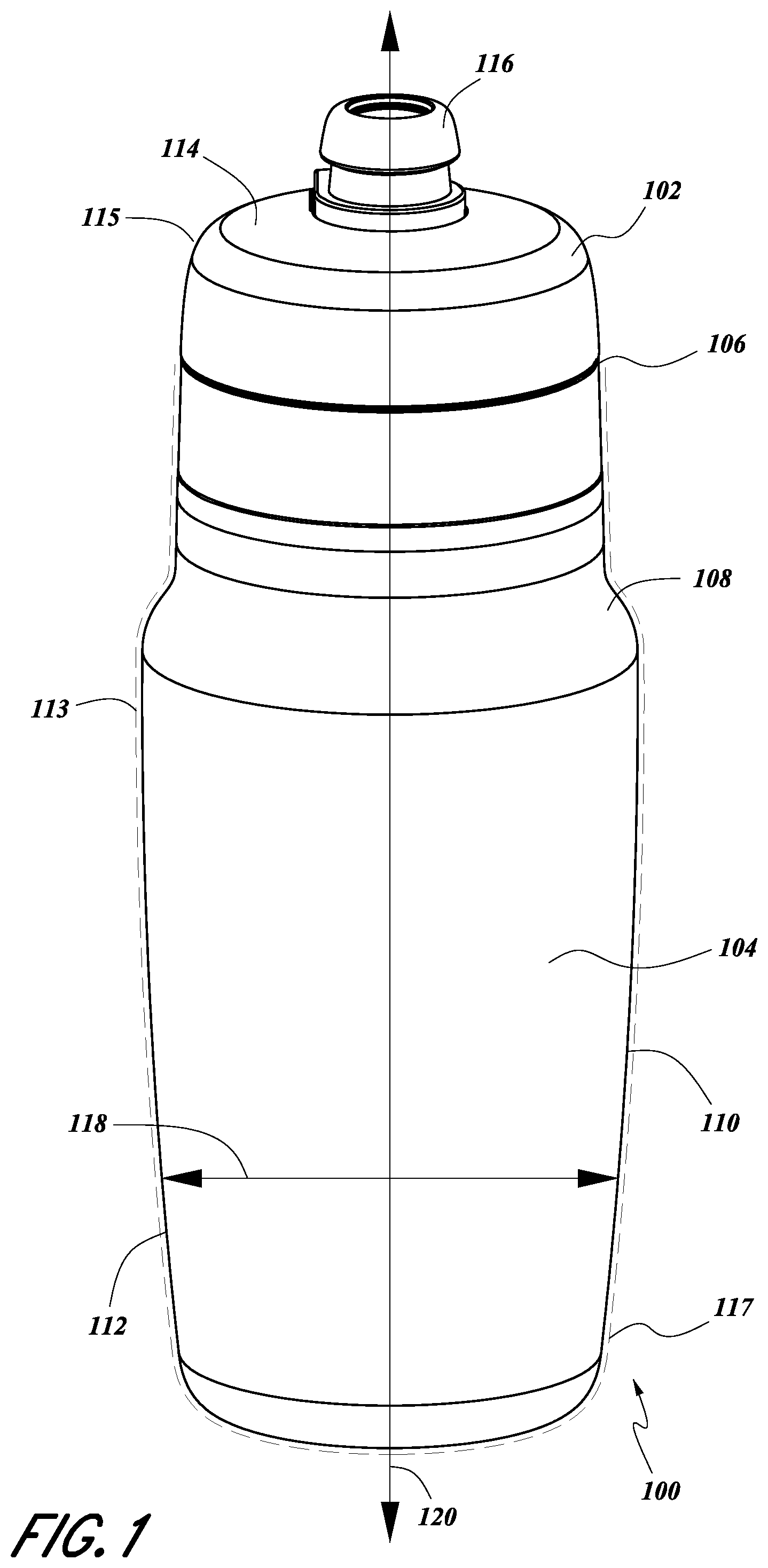 Patent US11780657 — Sport water bottle with high flow rate — Figure 1