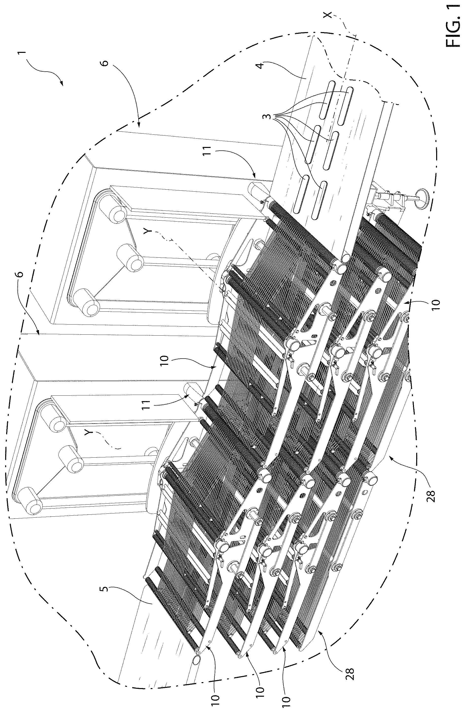 Patent US11780683 — Configurable assembly for conveying products, in particular sliced food products — Figure 1