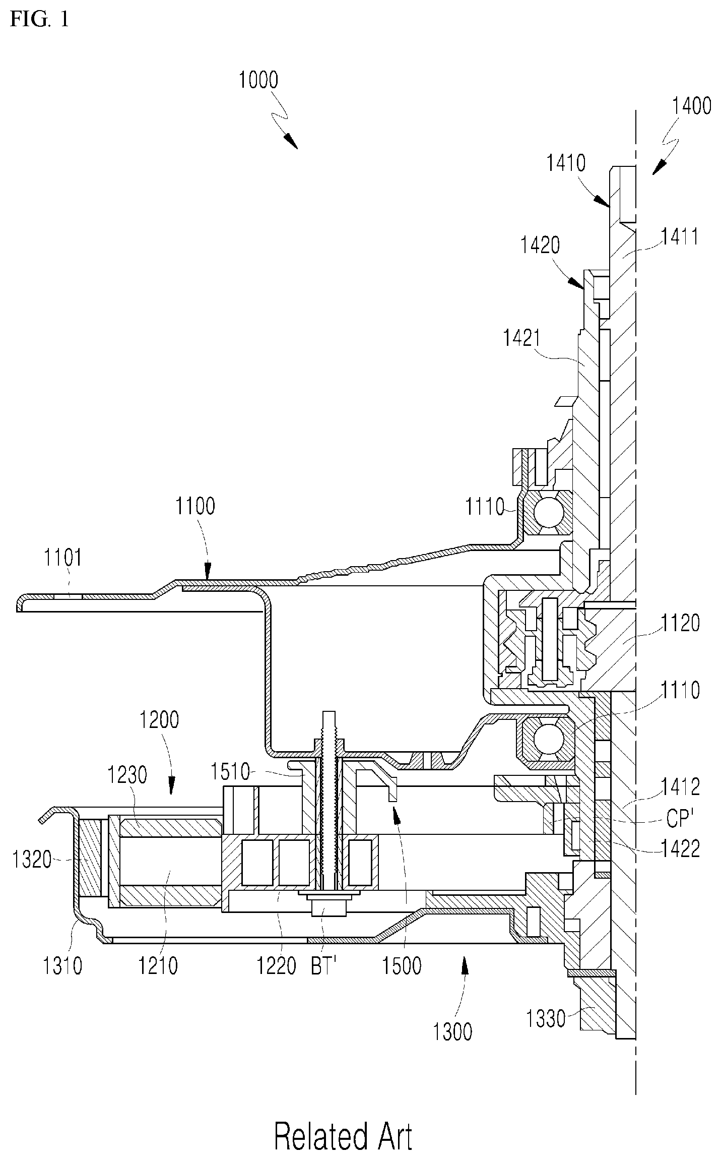 Patent US11781262 — Driving part assembly and top-loader washer thereof — Figure 1