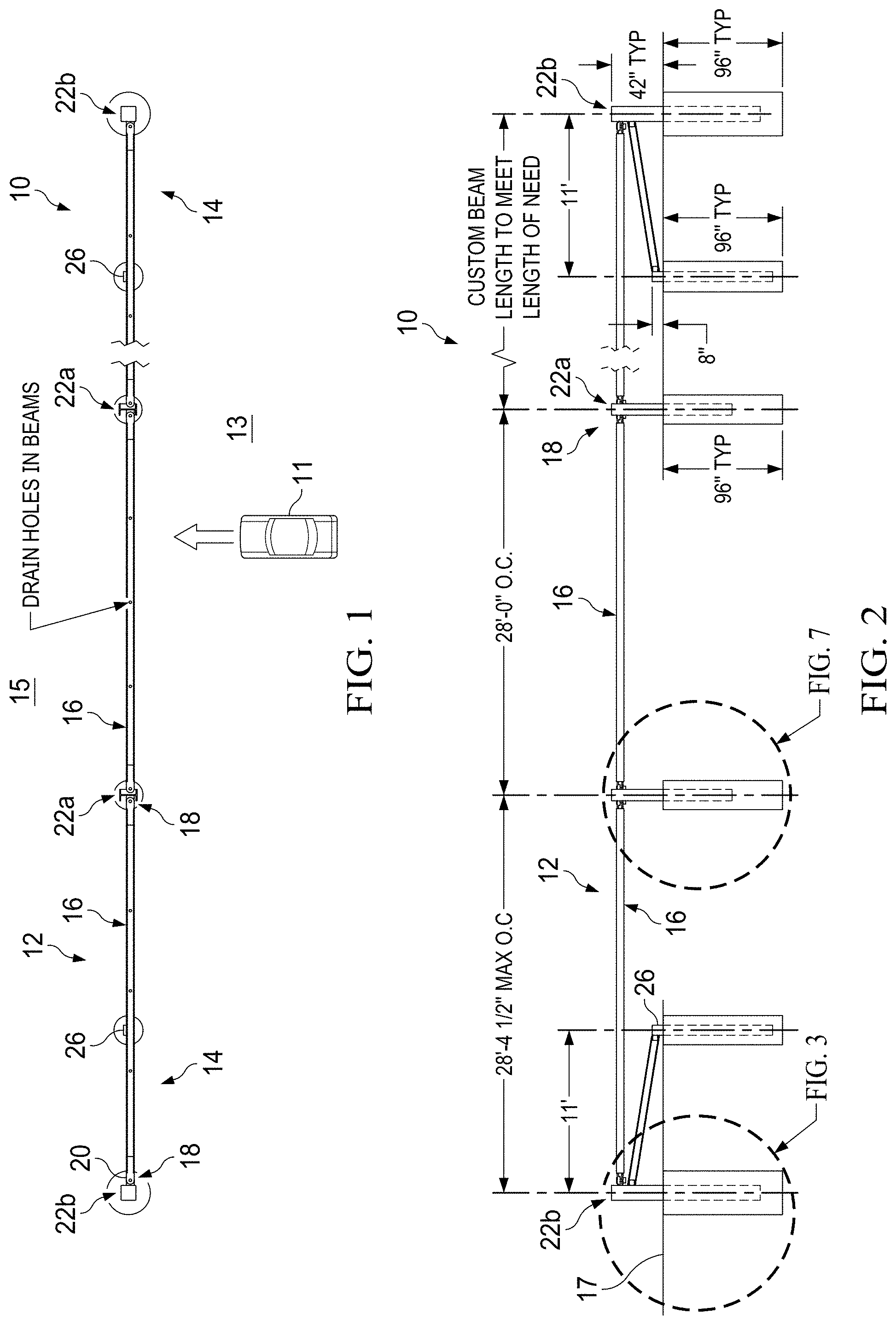 Patent US11781275 — Post and beam vehicle barrier — Figure 1