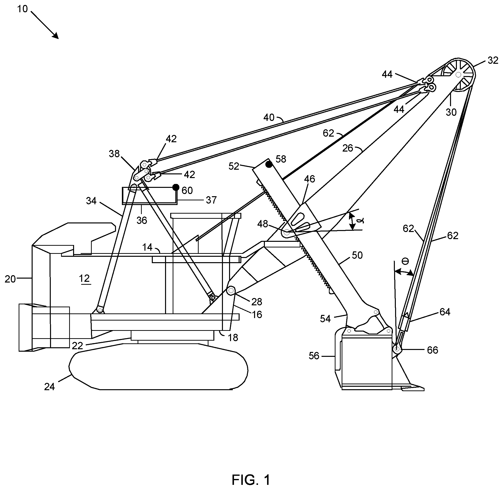 Patent US11781286 — Method and system for calculating the mass of material in an excavating machine bucket — Figure 1
