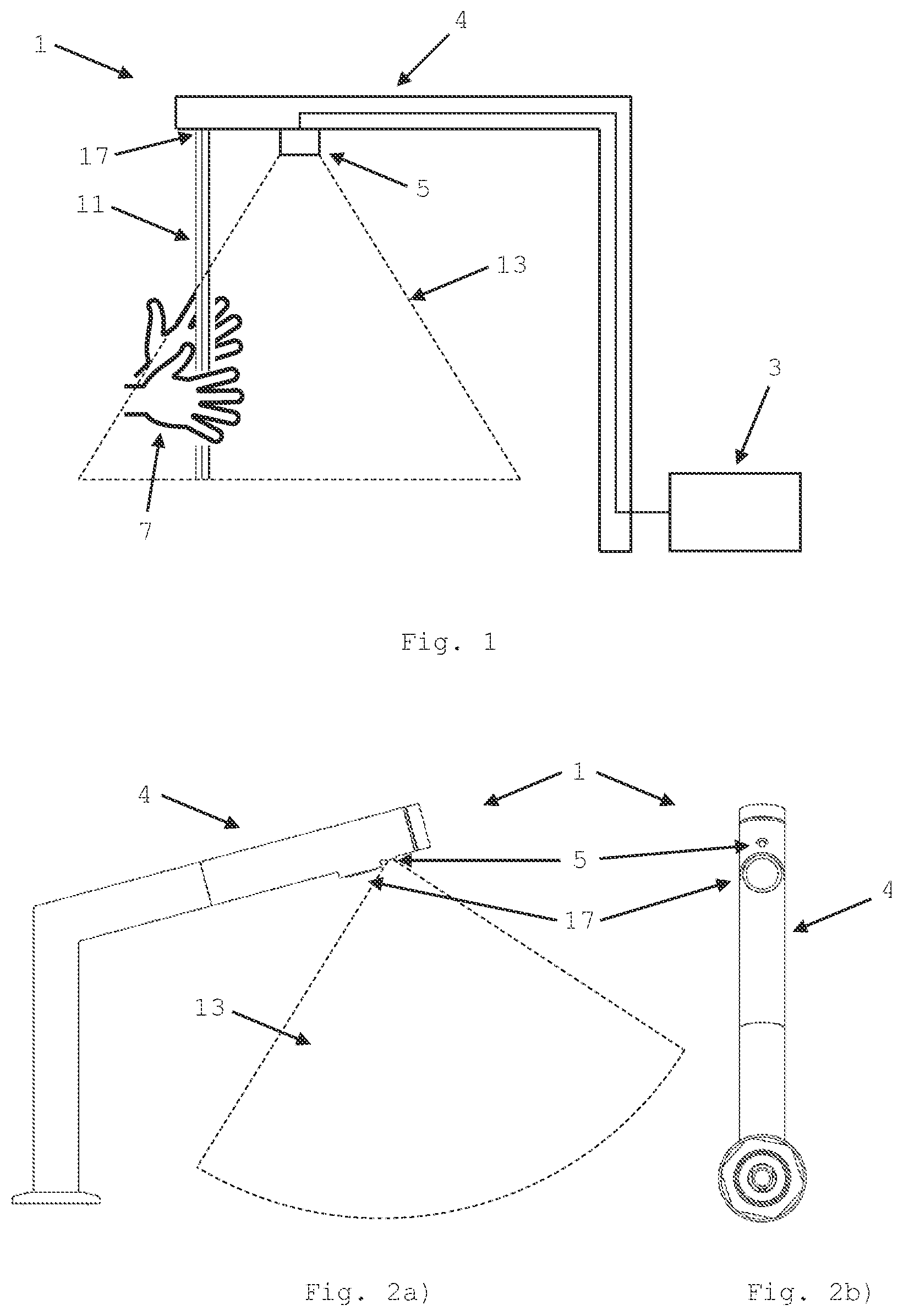 Patent US11781298 — Fitting with automatic object recognition and method for controlling a fitting by means of automatic object recognition — Figure 1