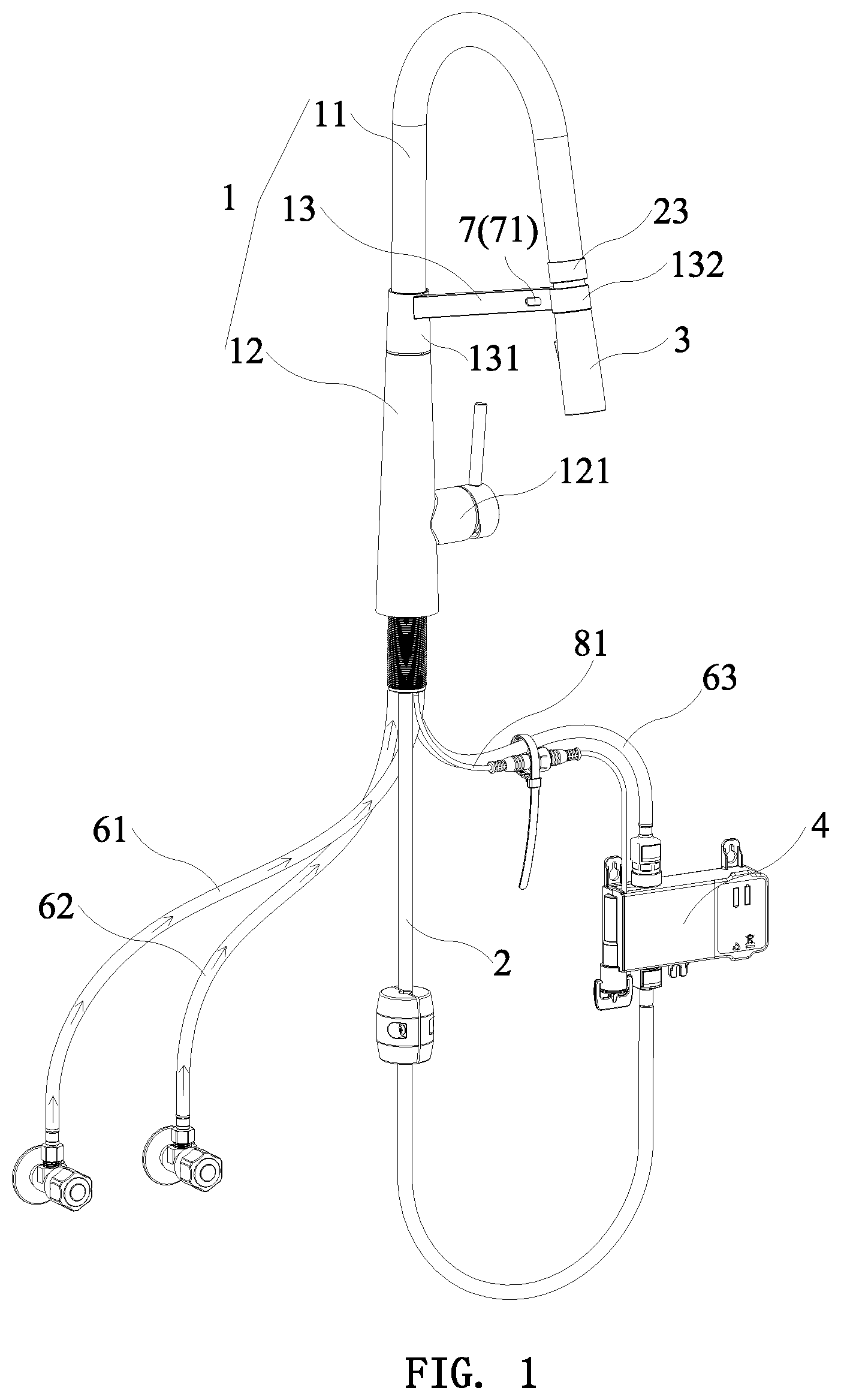 Patent US11781300 — Electronic pull-out faucet — Figure 1
