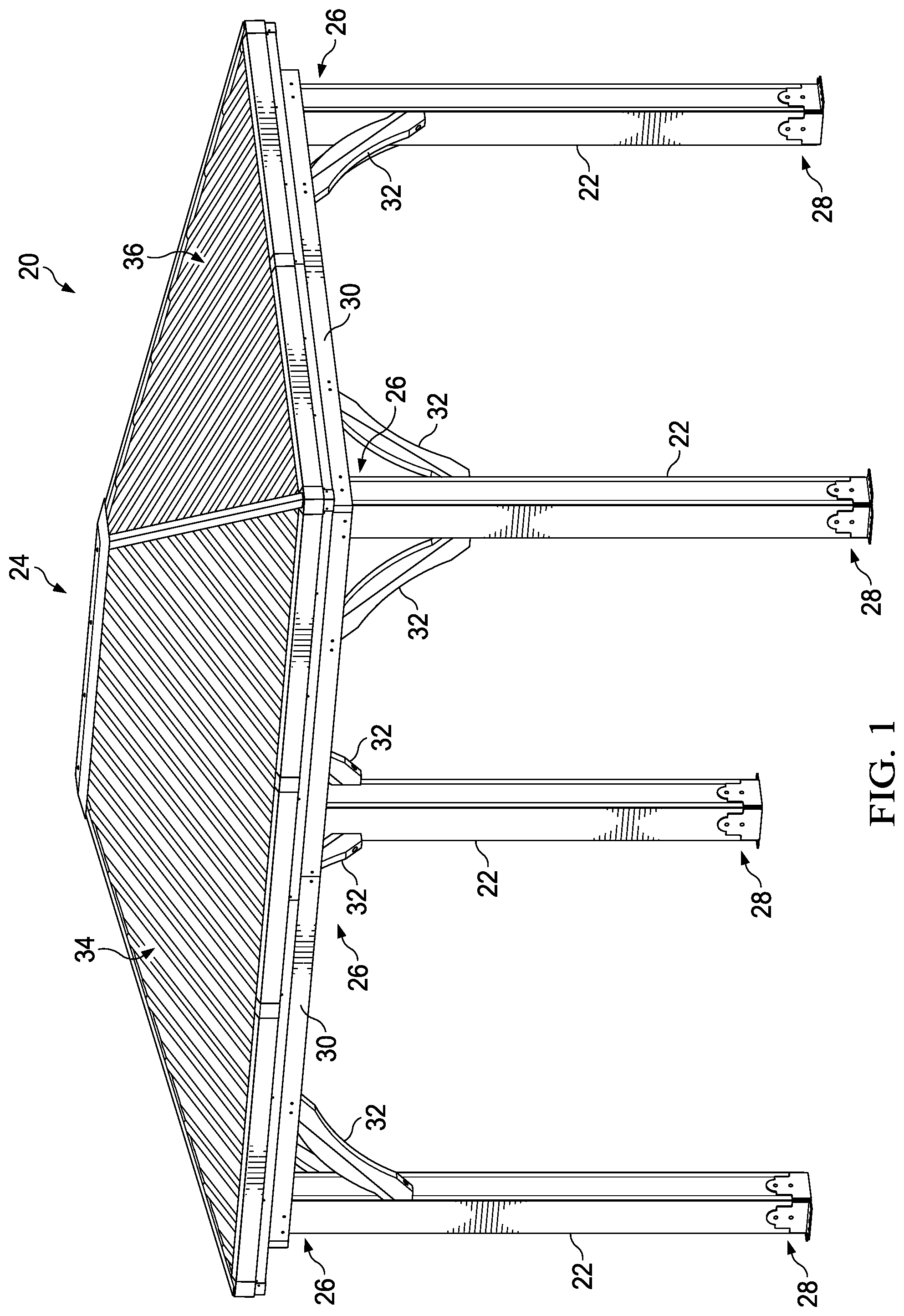 Patent US11781317 Figure 1 – Roof structure including panels and substructure for supporting panels