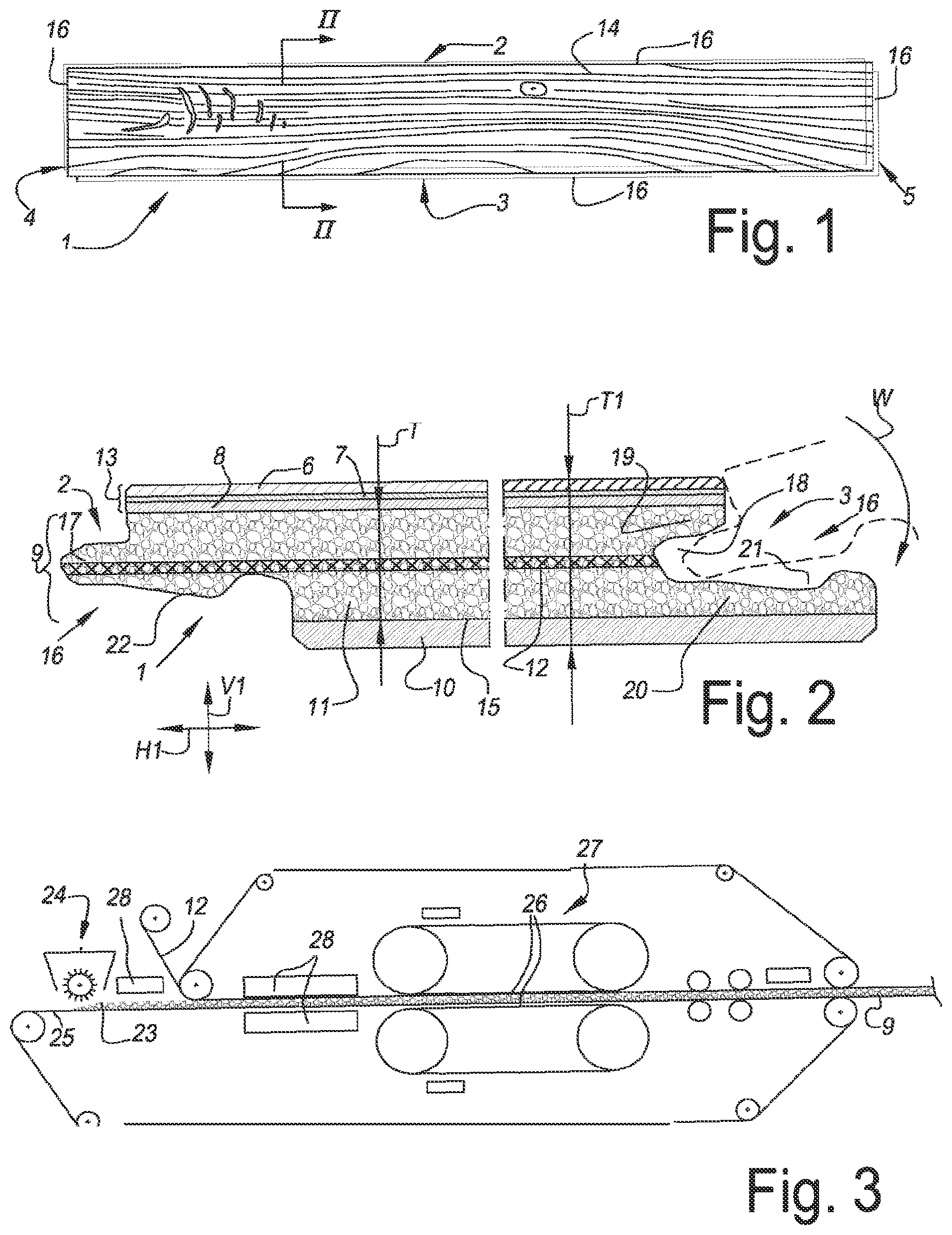 Patent US11781326 Figure 1 – Panel for forming a floor covering, method for manufacturing such panels and granulate applied herewith