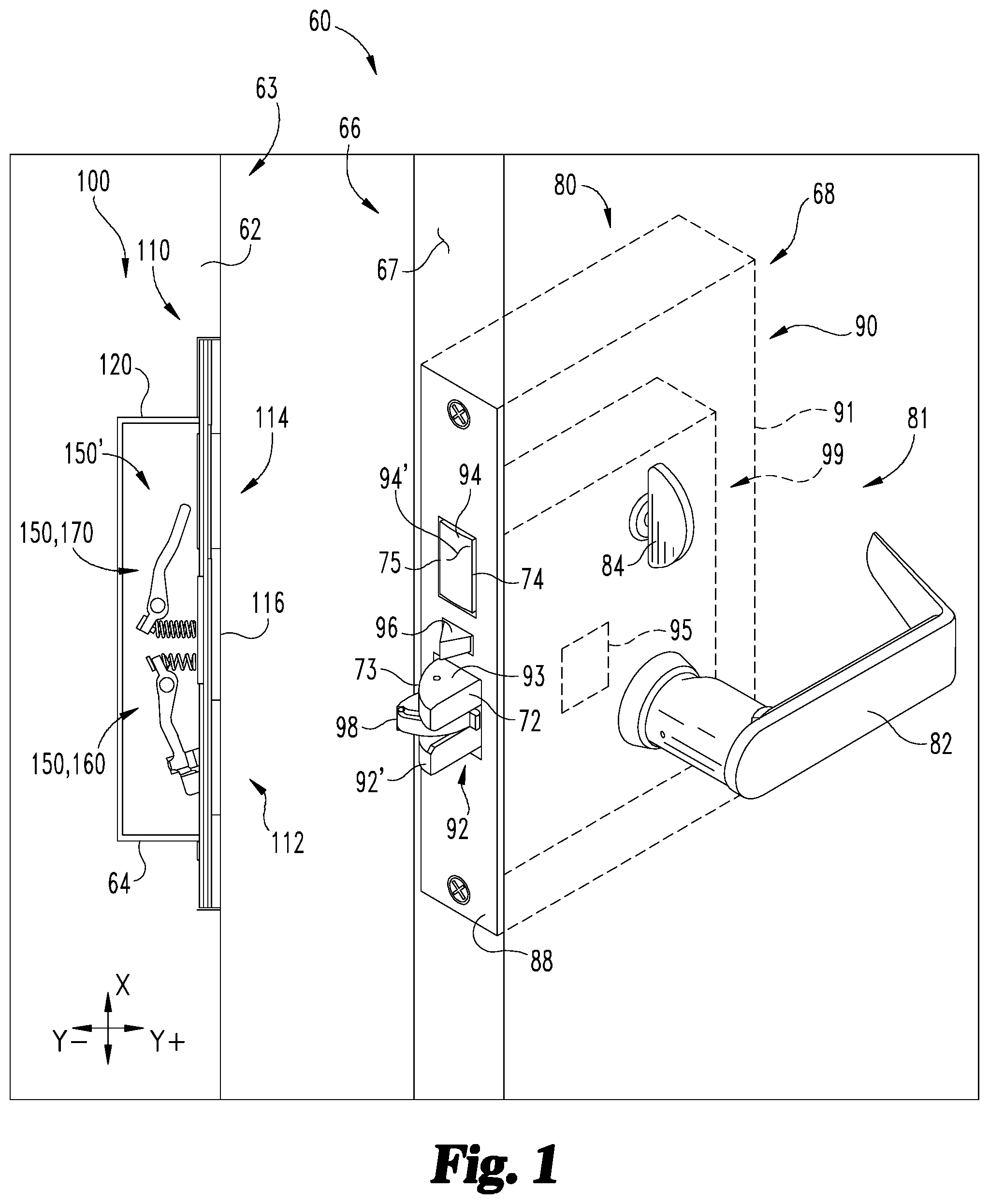 Patent US11781342 — Noise-reducing strike box — Figure 1