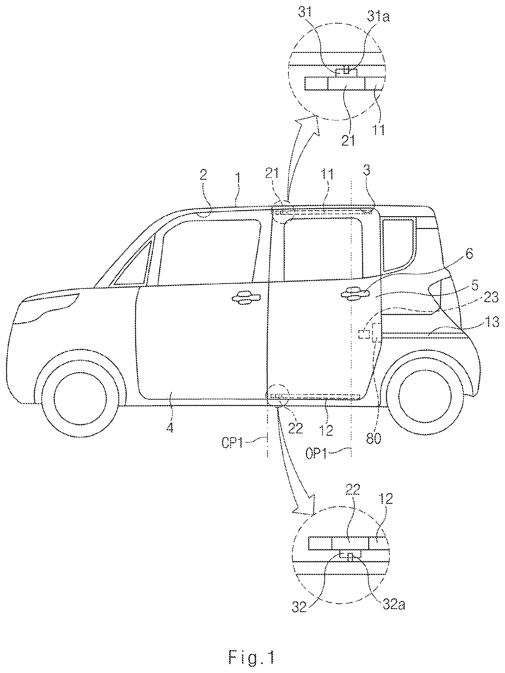Patent US11781367 — Vehicle door opening and closing apparatus — Figure 1