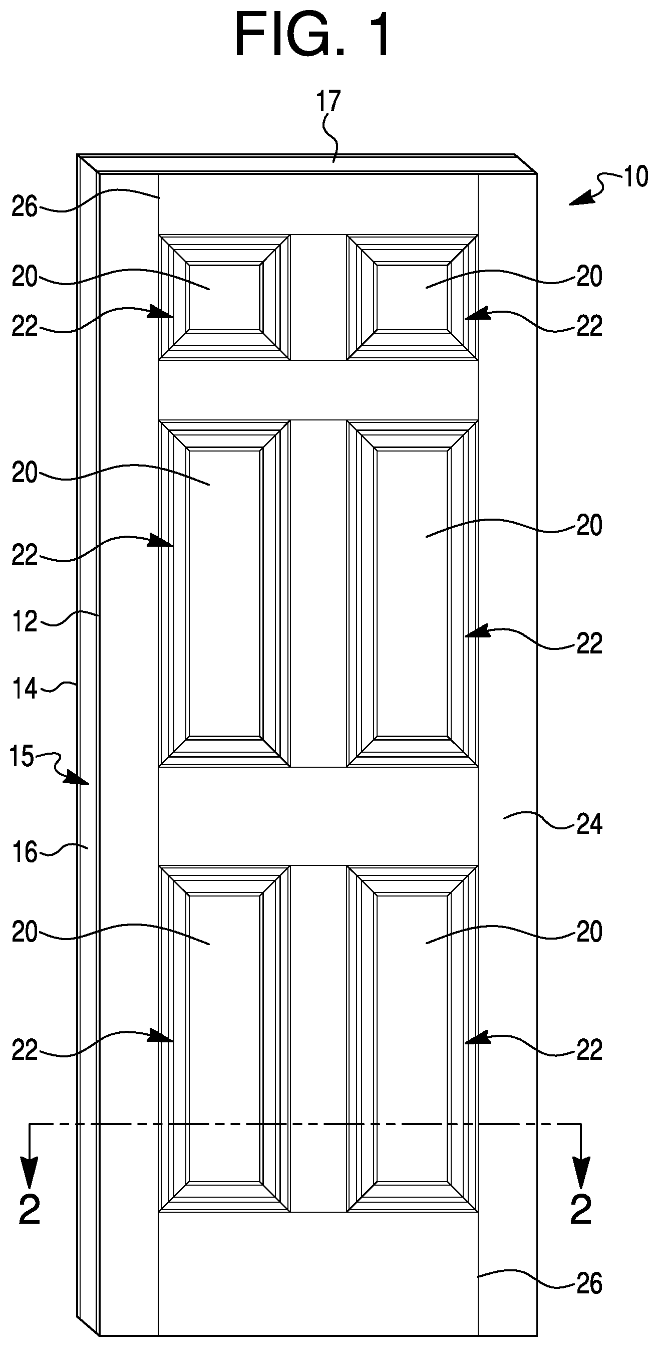 Patent US11781374 — Fire resistant door cores, door skins, and doors including the same — Figure 1
