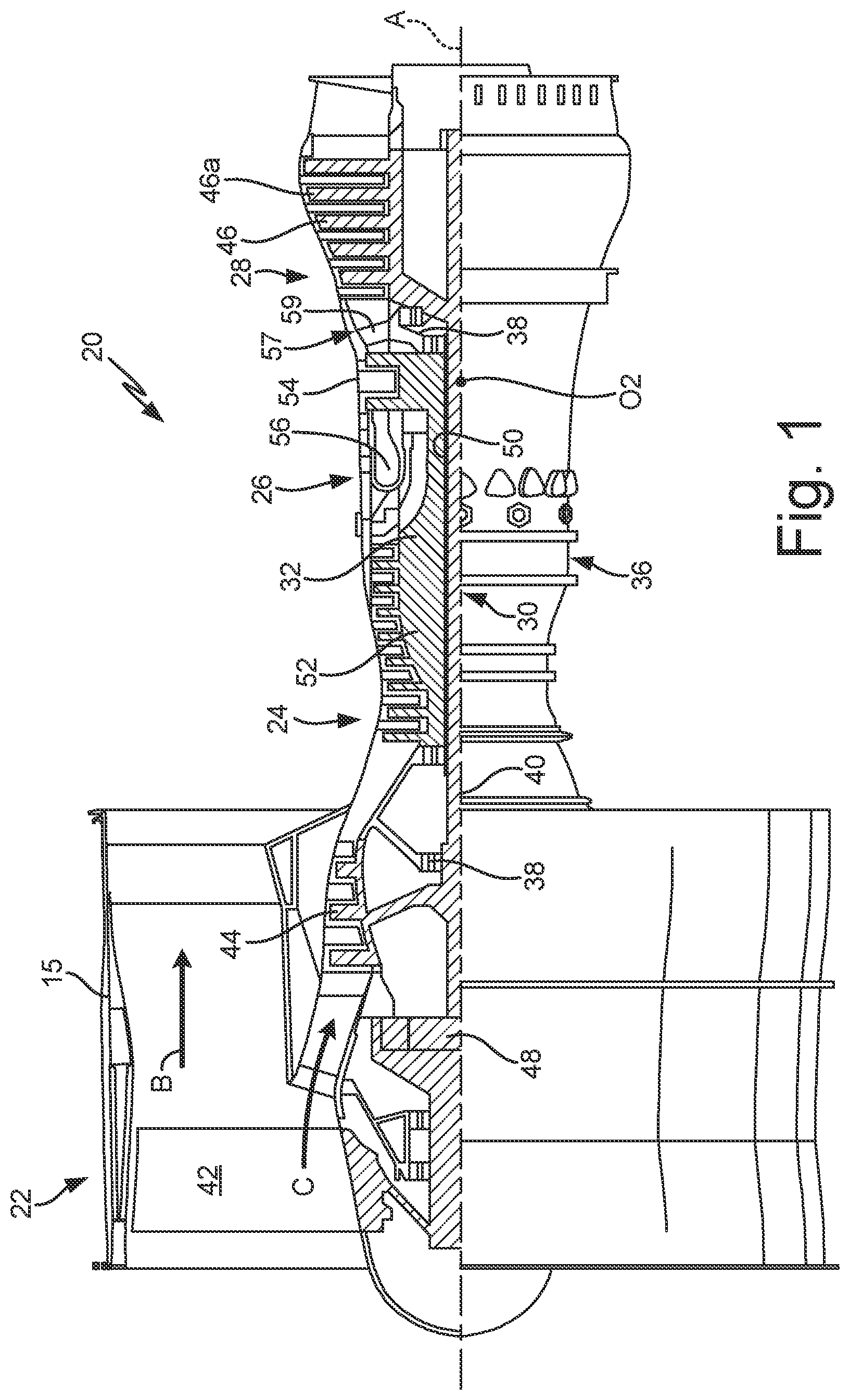 Patent US11781433 — Turbine blade tip cooling hole arrangement — Figure 1