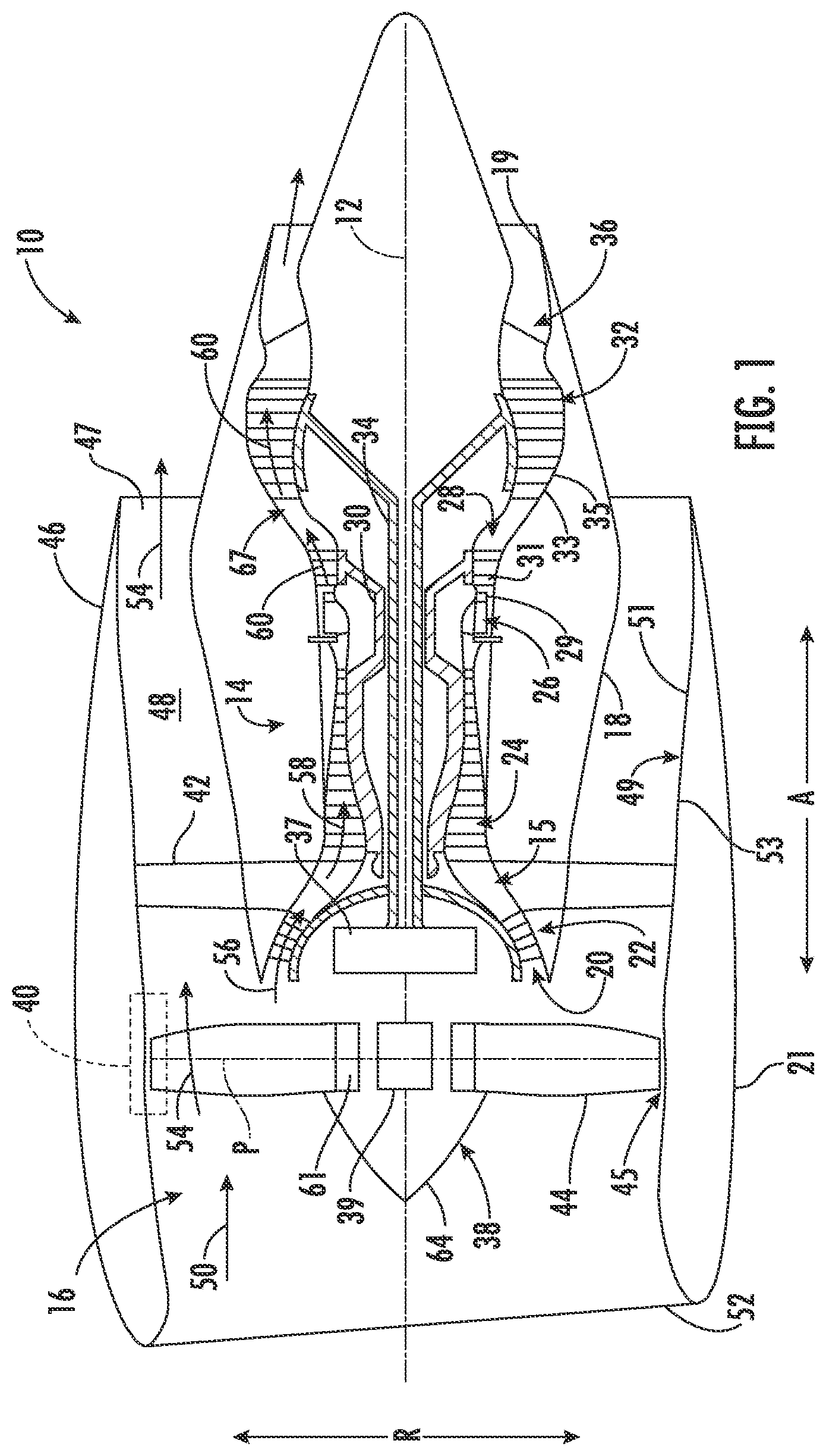 Patent US11781437 — Cold spray duct for a gas turbine engine — Figure 1