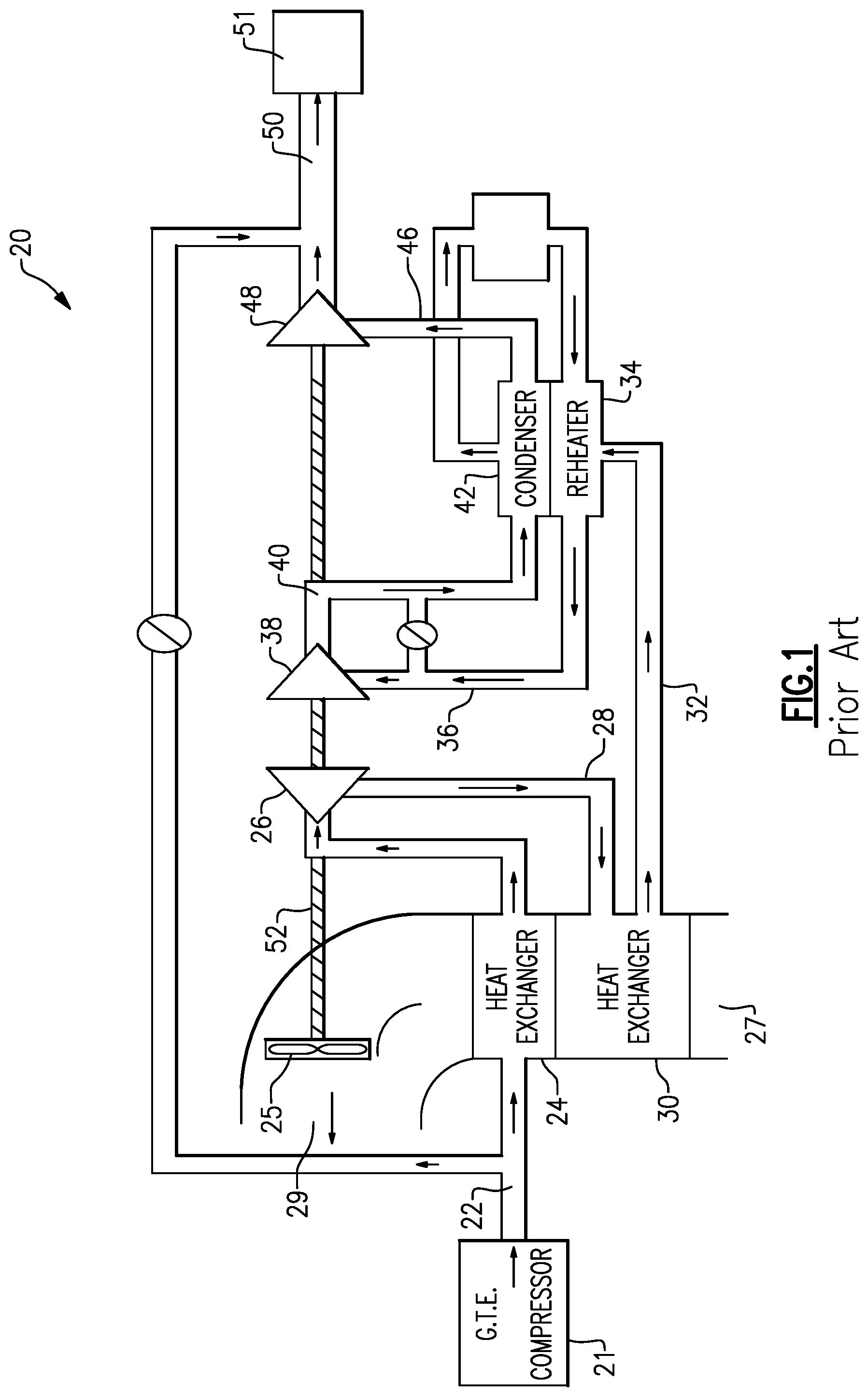 Patent US11781441 Figure 1 – Air cycle machine with separate compressor and turbine and fan and turbine