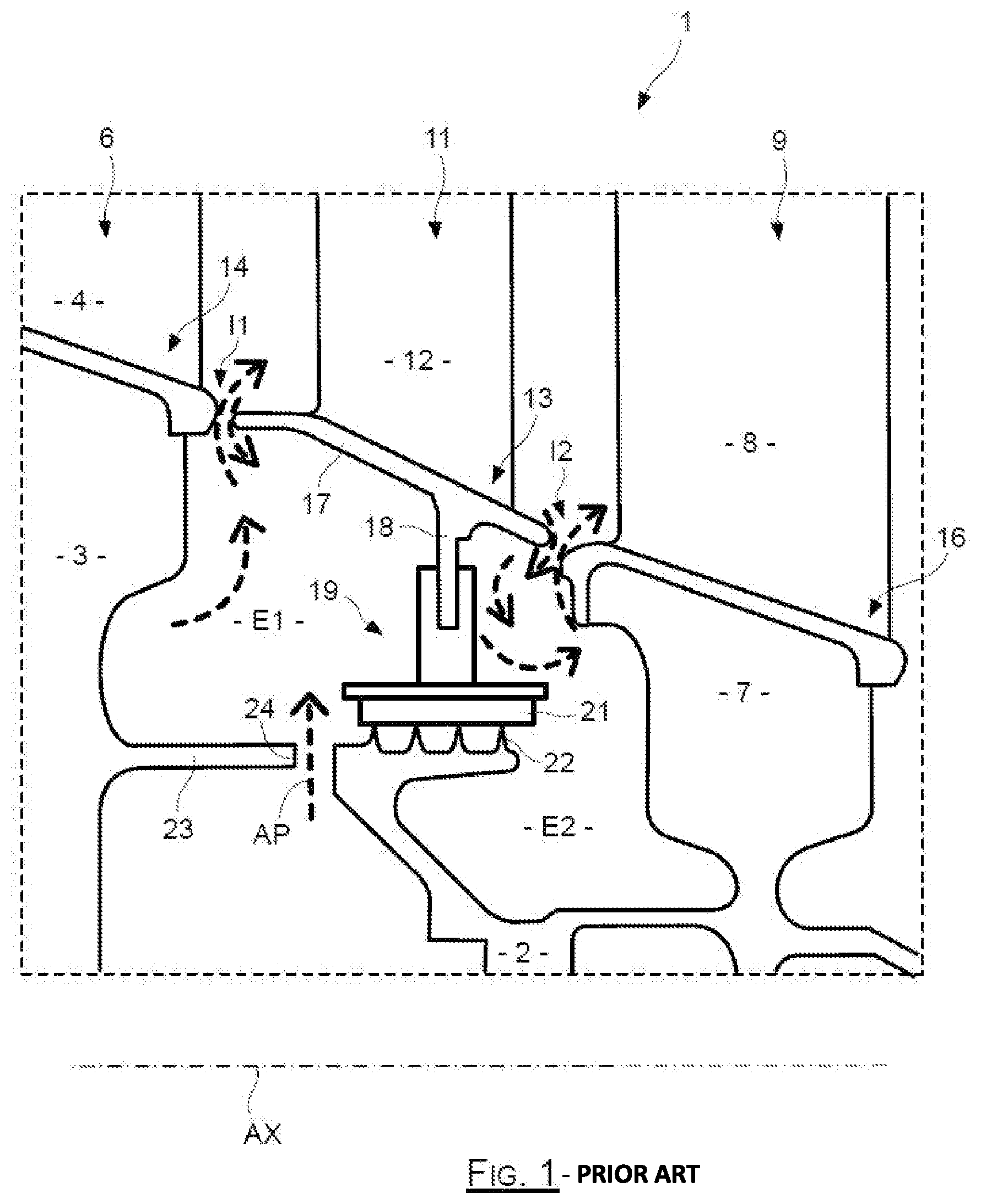Patent US11781442 — Turbine having an internal secondary space equipped with fins for correcting gyration of an airflow — Figure 1