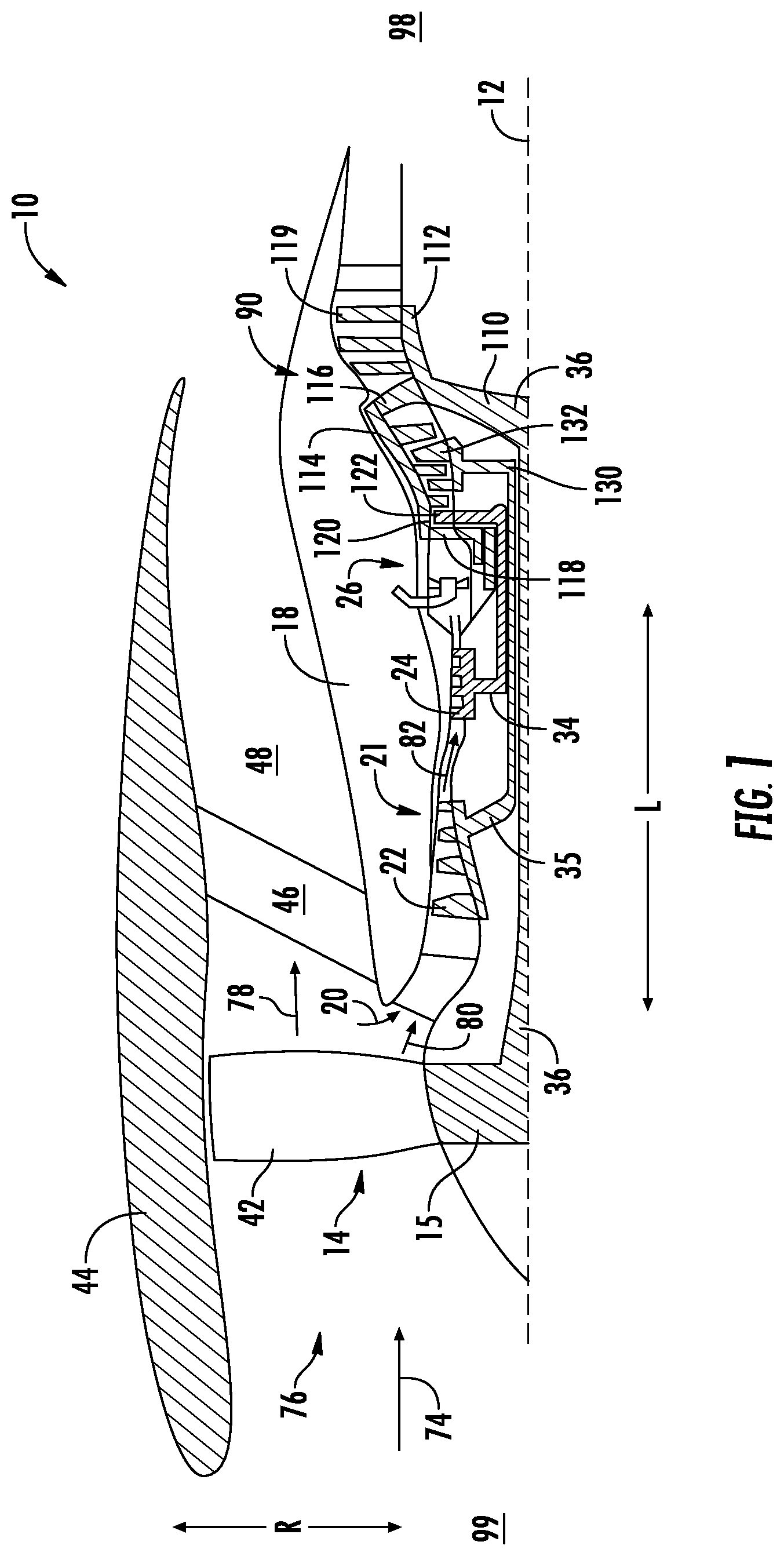Patent US11781444 — Adaptive orifice assembly for controlling airflow in a gas turbine engine — Figure 1