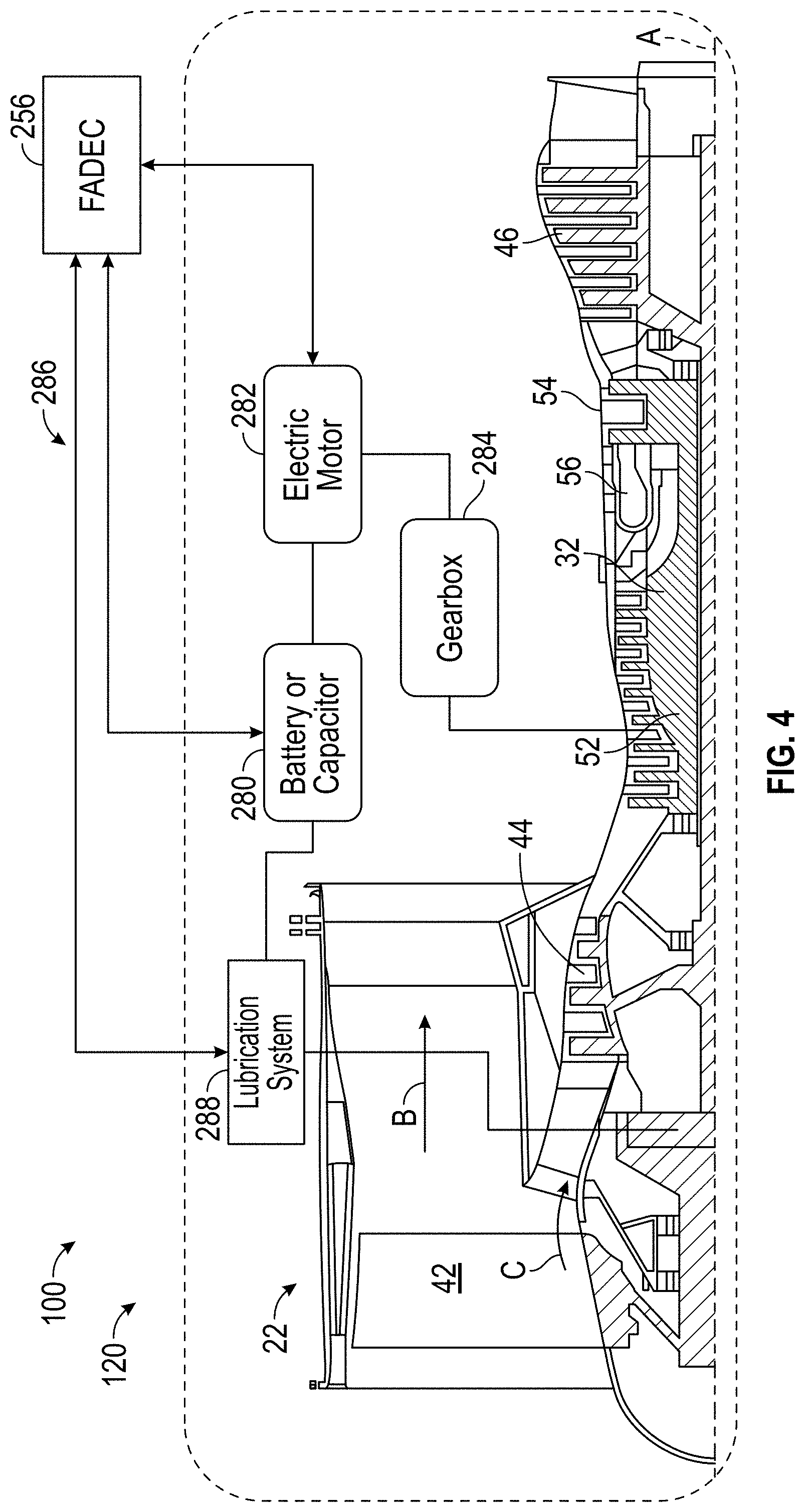 Patent US11781481 Figure 4 – Oil circulation system for hybrid electric engine