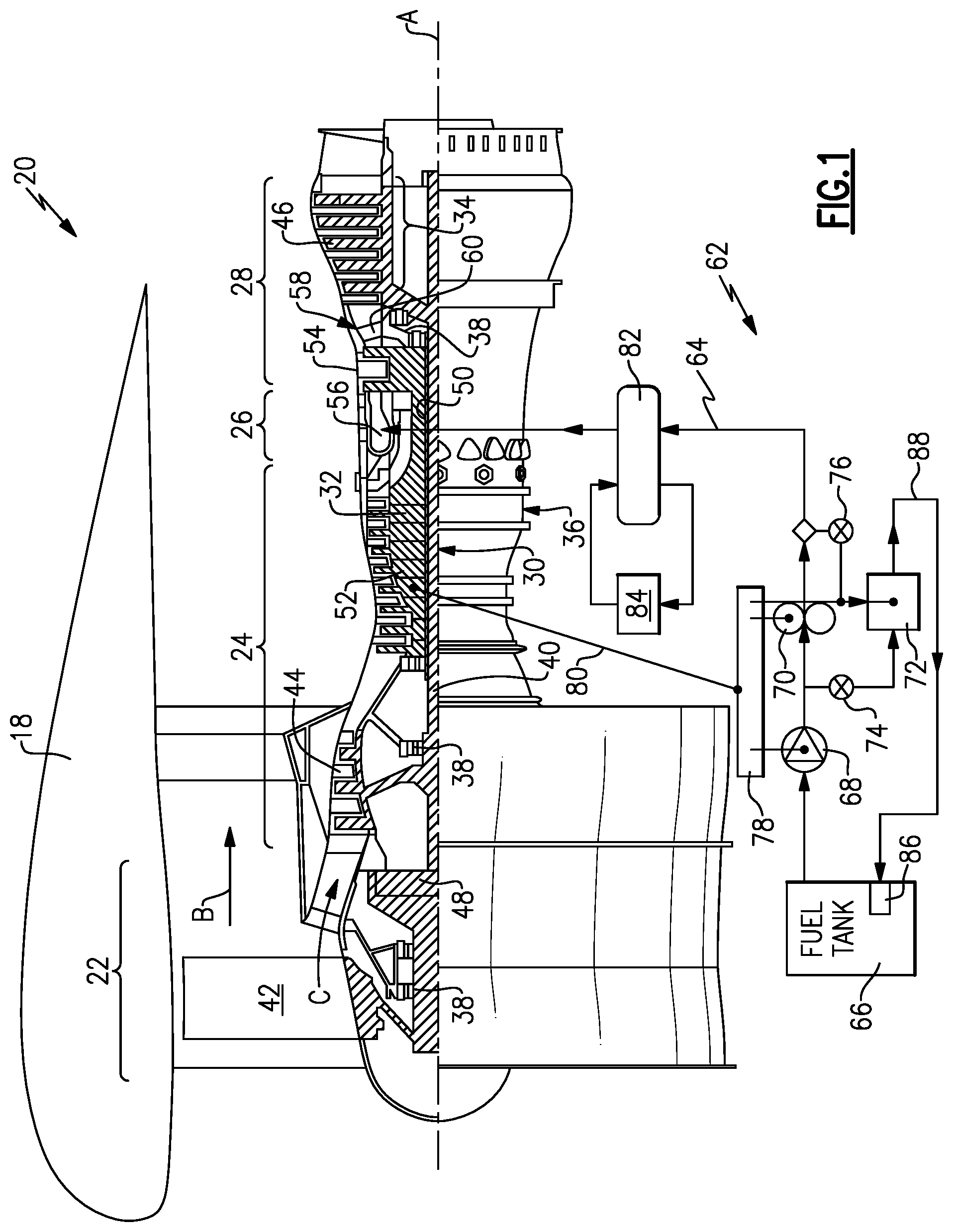 Patent US11781484 — Secondary fuel flow demand fuel pumping system — Figure 1