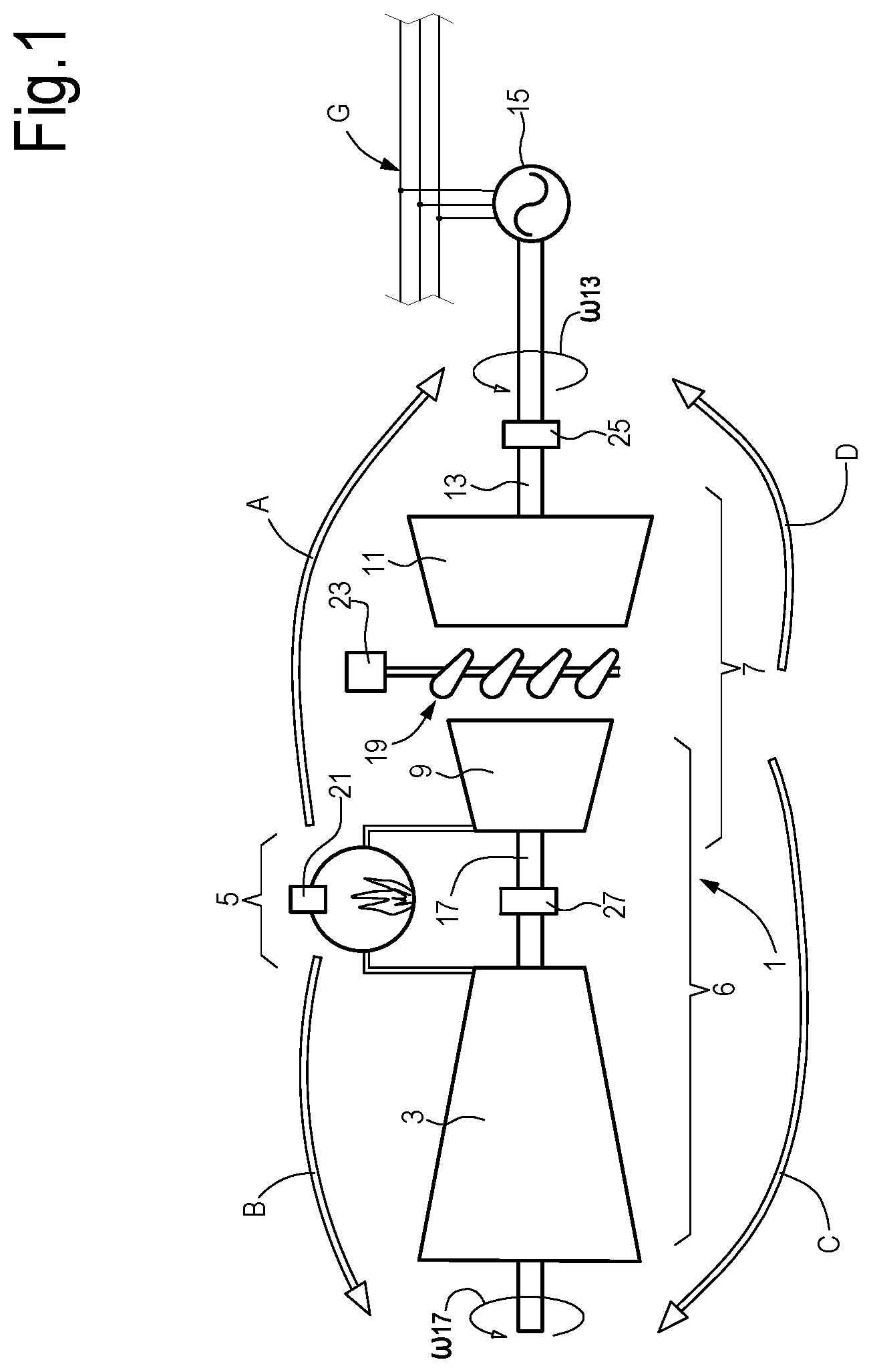 Patent US11781492 — Two-shaft gas turbine control system and method — Figure 1