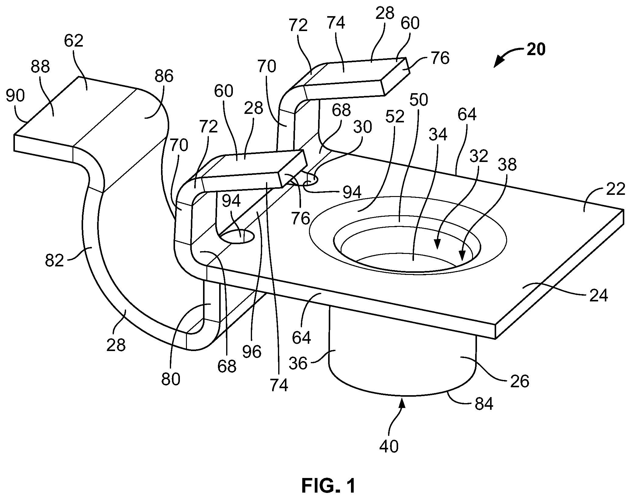 Patent US11781584 — Single side access sheet metal nut — Figure 1