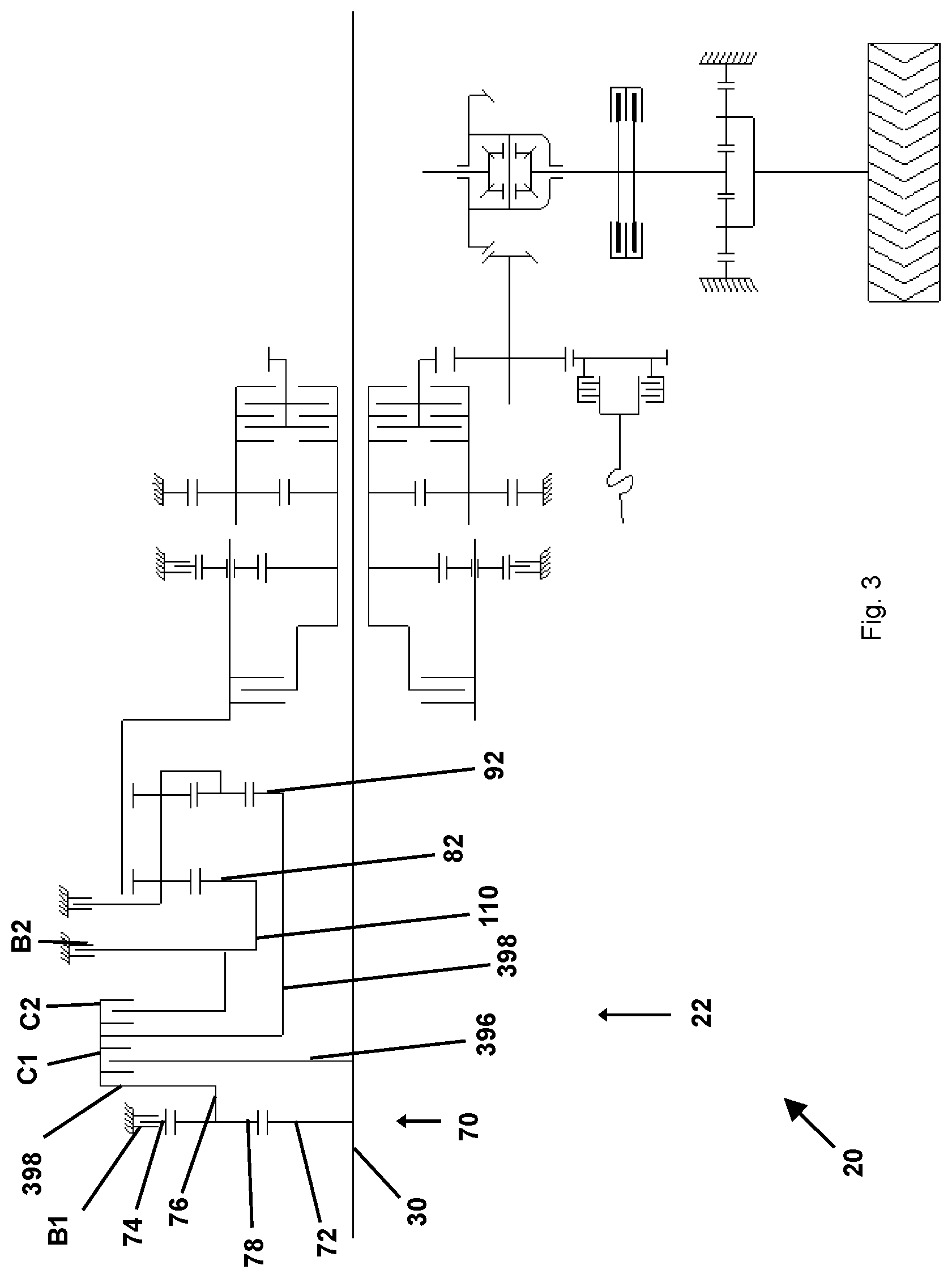 Patent US11781626 Figure 3 – Transmission and agricultural or industrial commercial vehicle