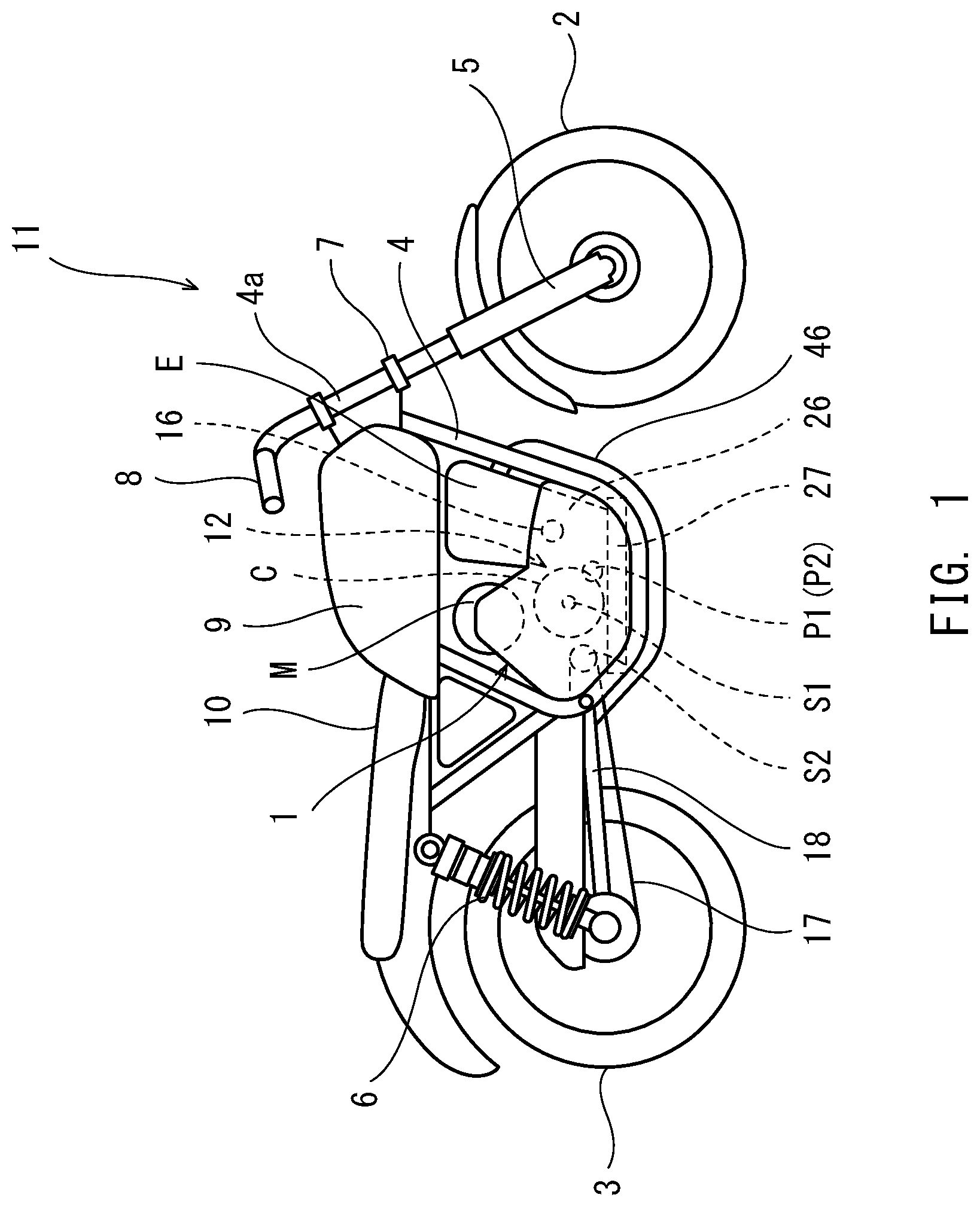 Patent US11781642 — Power unit and vehicle including power unit — Figure 1