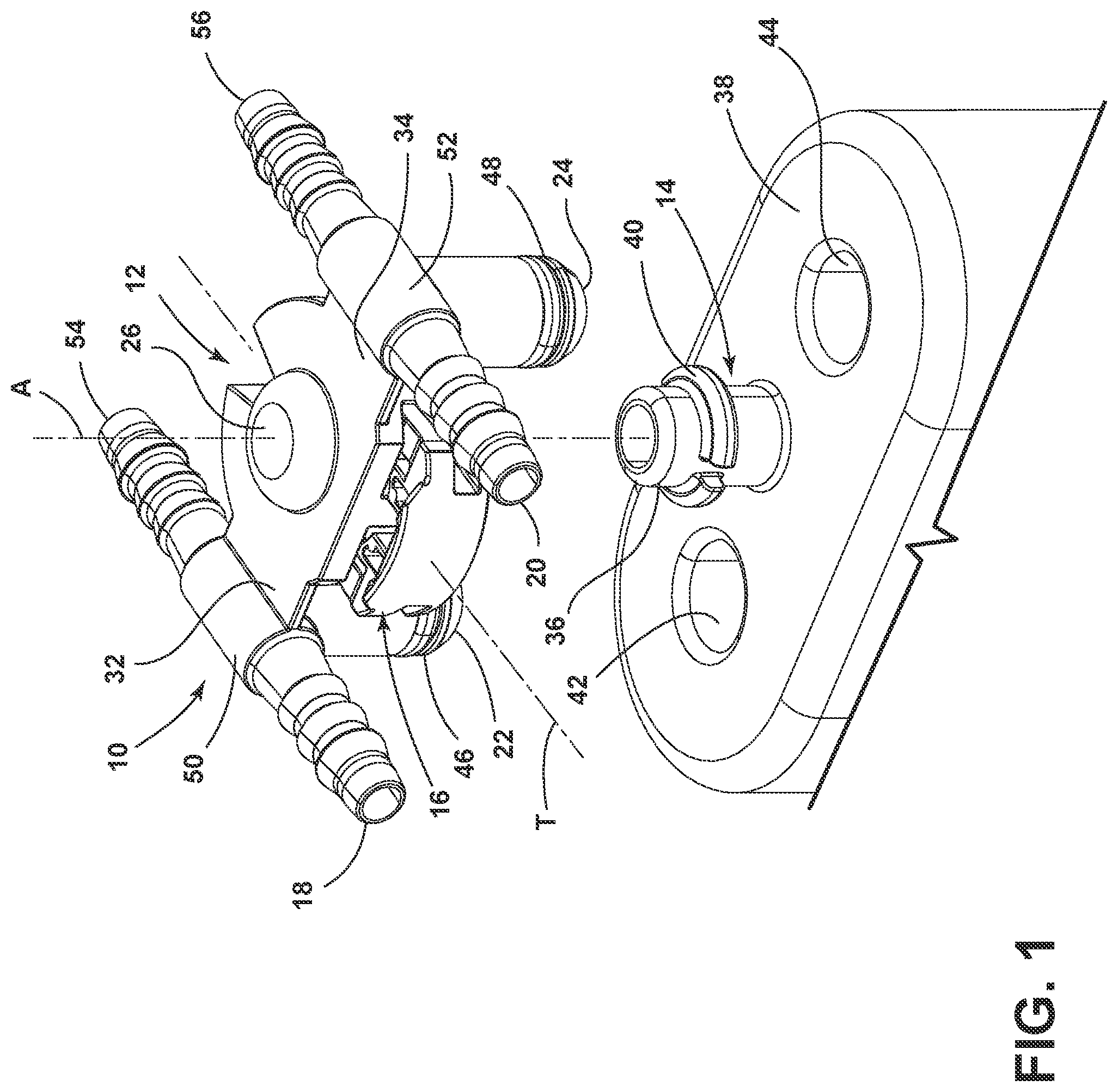 Patent US11781692 — Adaptor with quick connect coupling — Figure 1