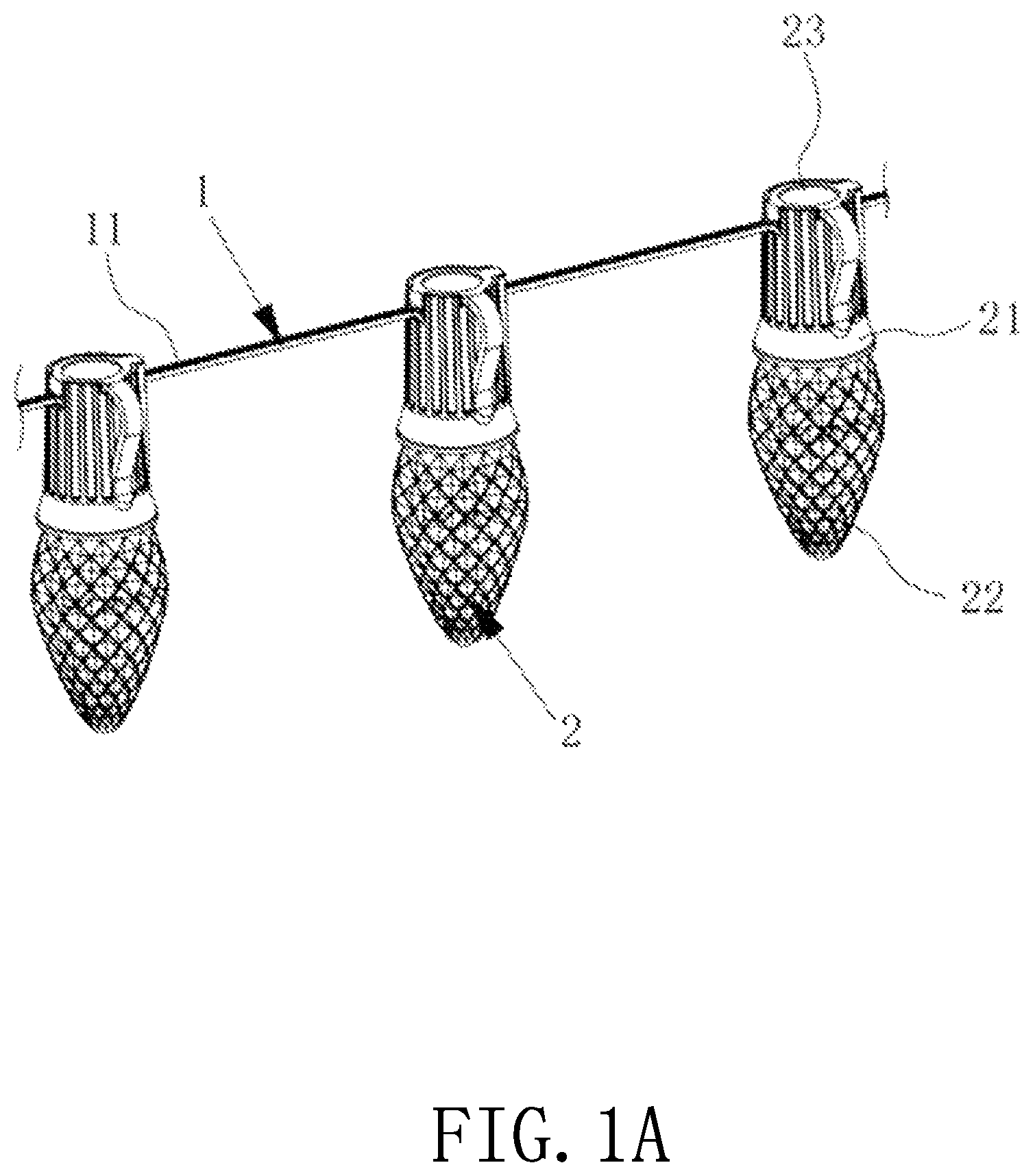 Patent US11781744 — Light string assembly with wire holes — Figure 1