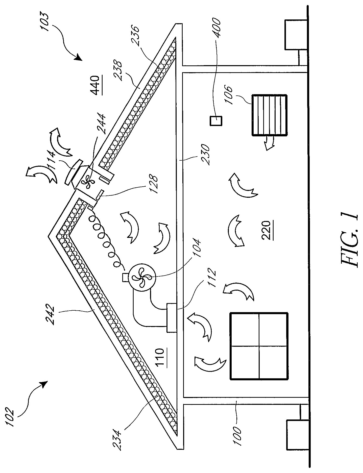 Patent US11781762 — Air cooling system for building structures with attic — Figure 1