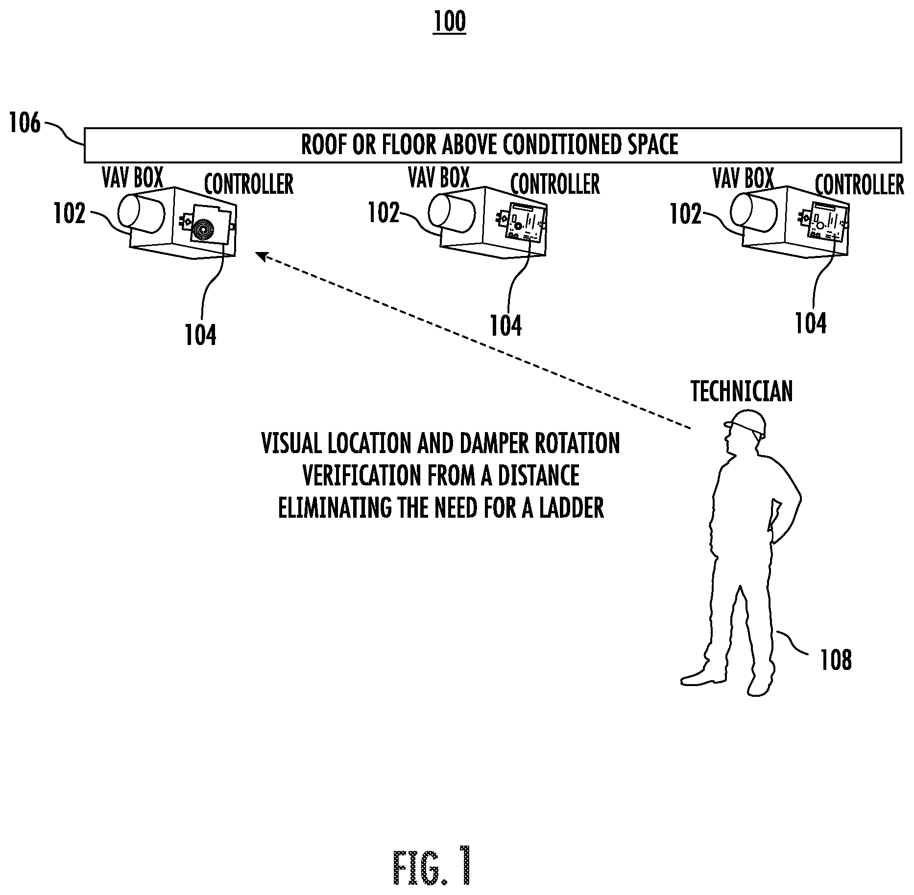 Patent US11781782 — Indication of motor shaft rotation and controller location — Figure 1