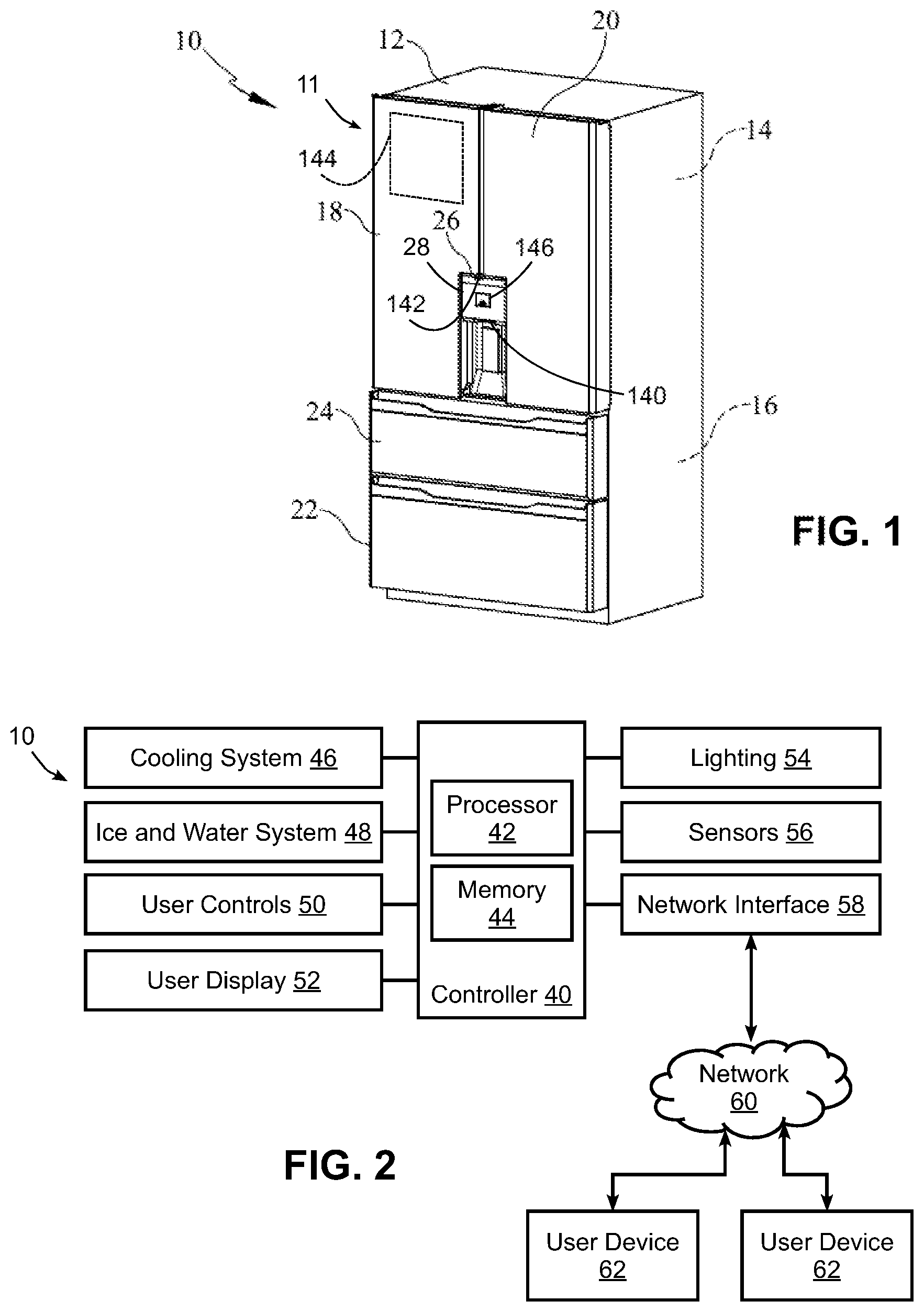 Patent US11781803 — Refrigerator with quick fill dispenser incorporating removable fluid storage receptacle — Figure 1