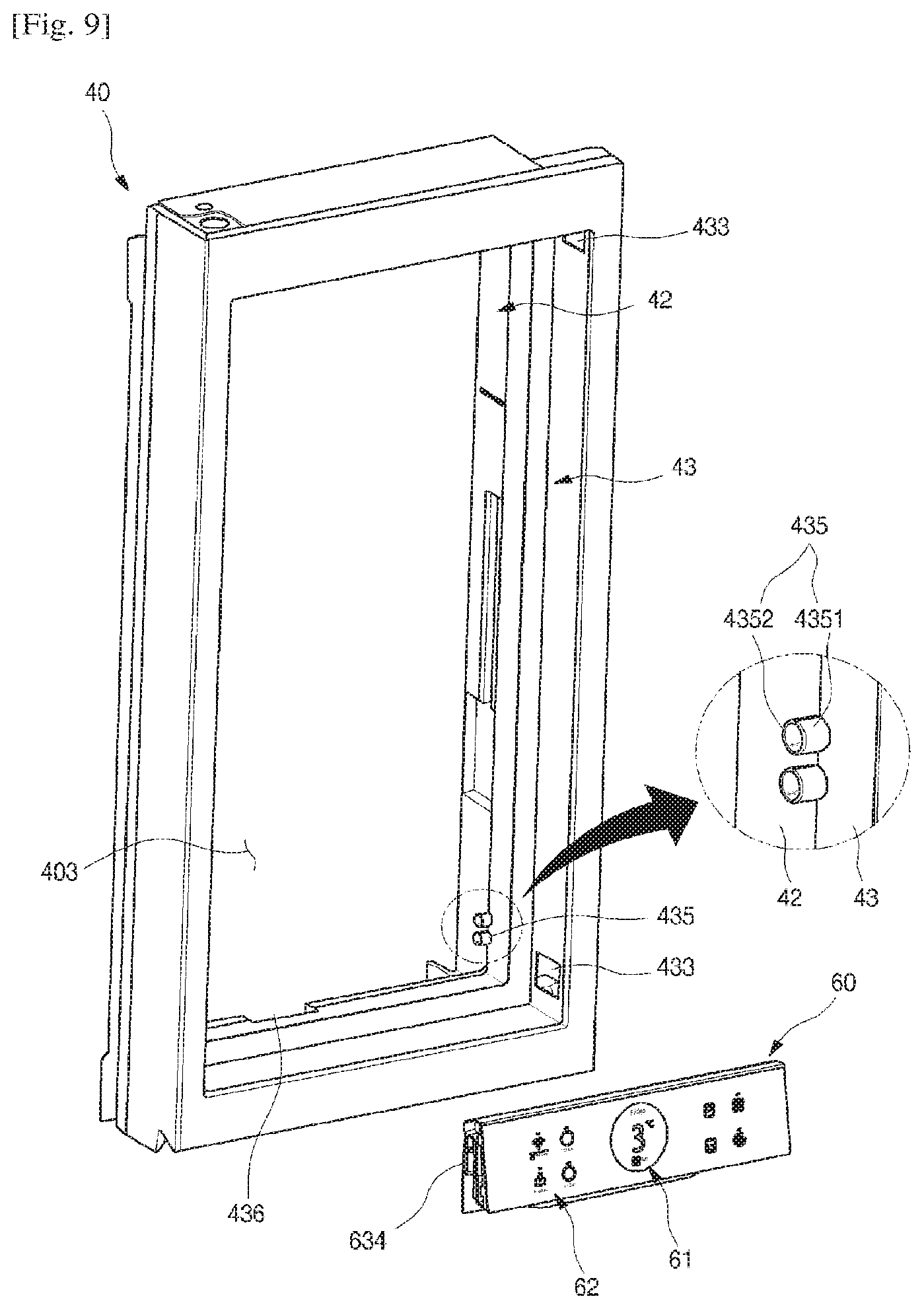 Patent US11781806 Figure 9 – Refrigerator having panel assembly