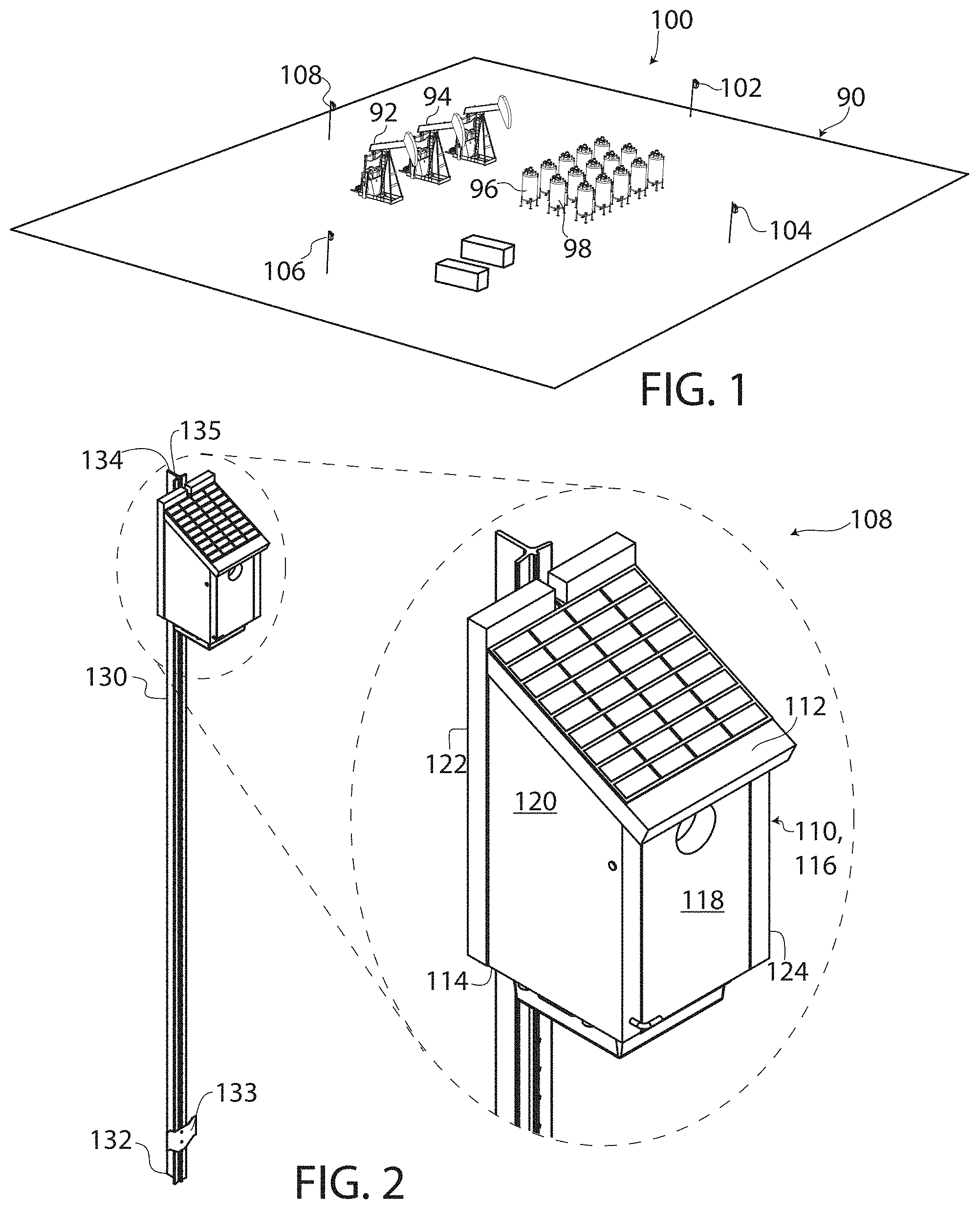 Patent US11782035 Figure 1 – Apparatus and methods for reducing fugitive gas emissions at oil facilities