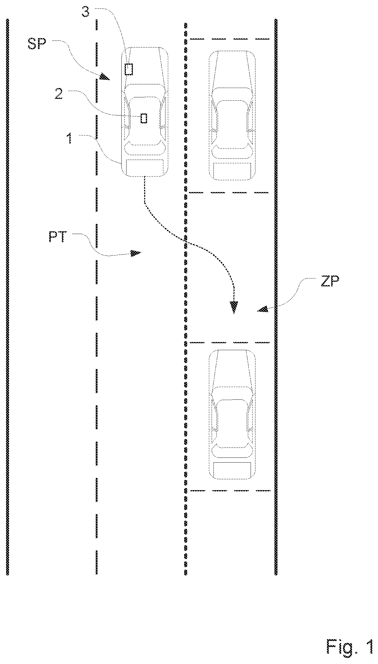 Patent US11782070 — Method for determining the direction of travel of a vehicle — Figure 1