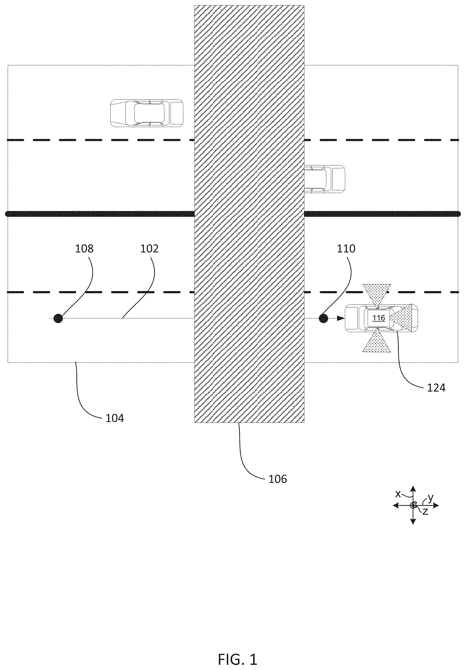 Patent US11782129 — Automatic detection of overhead obstructions — Figure 1
