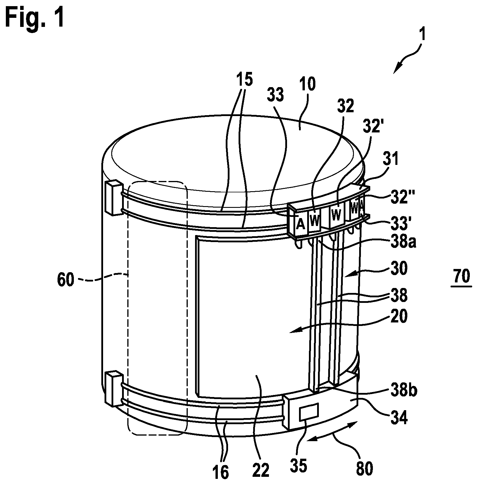 Patent US11782142 — Device designed to detect surroundings and method for cleaning a cover of a device of this type — Figure 1