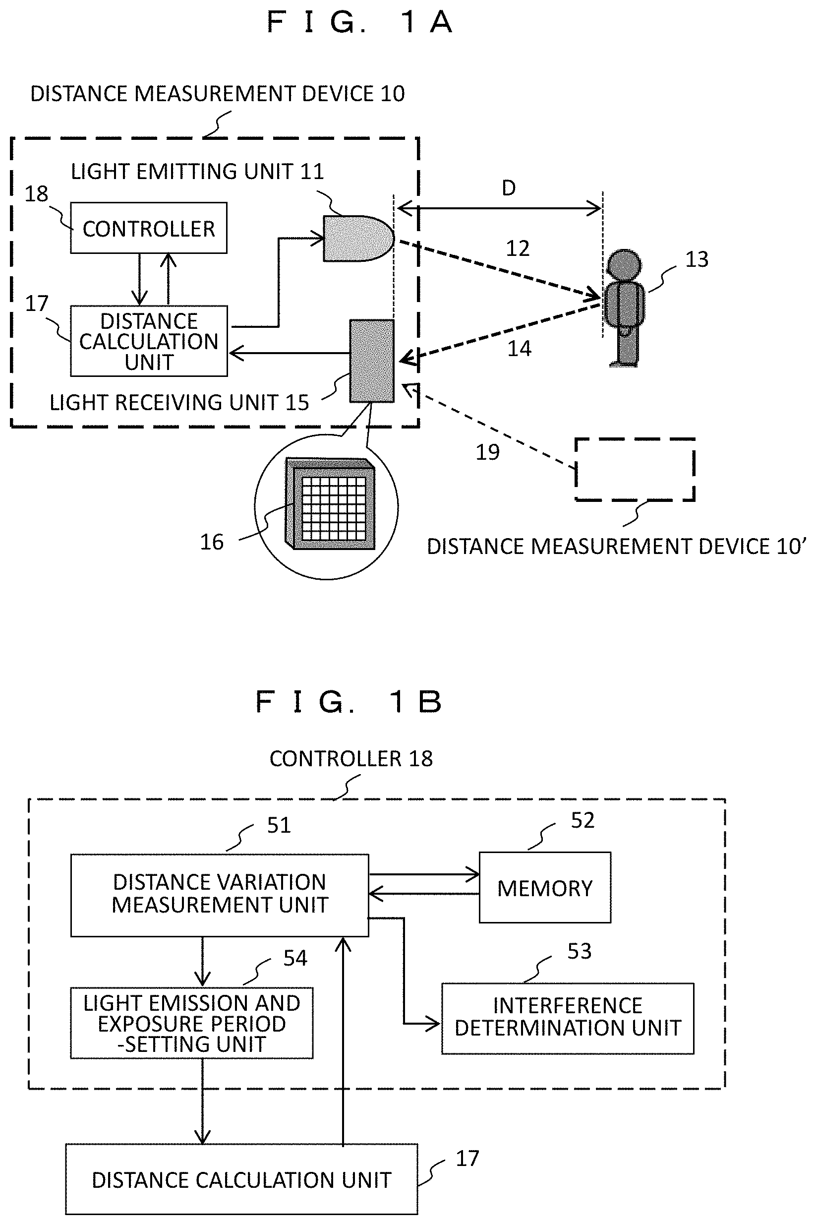 Patent US11782155 — Distance measurement device and distance measurement system — Figure 1