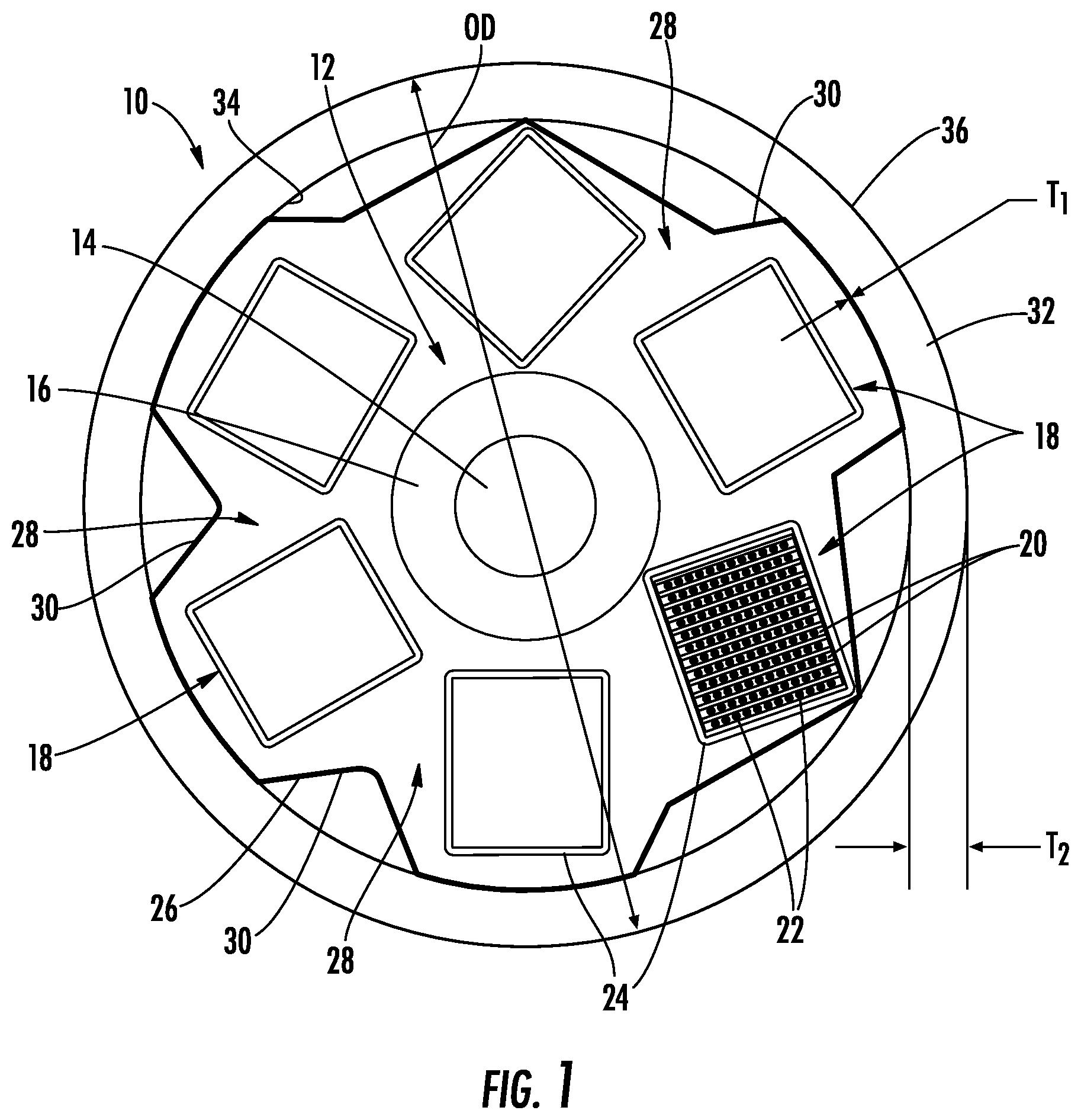 Patent US11782229 Figure 1 – SZ stranded tight-buffered ribbon stacks with binder film