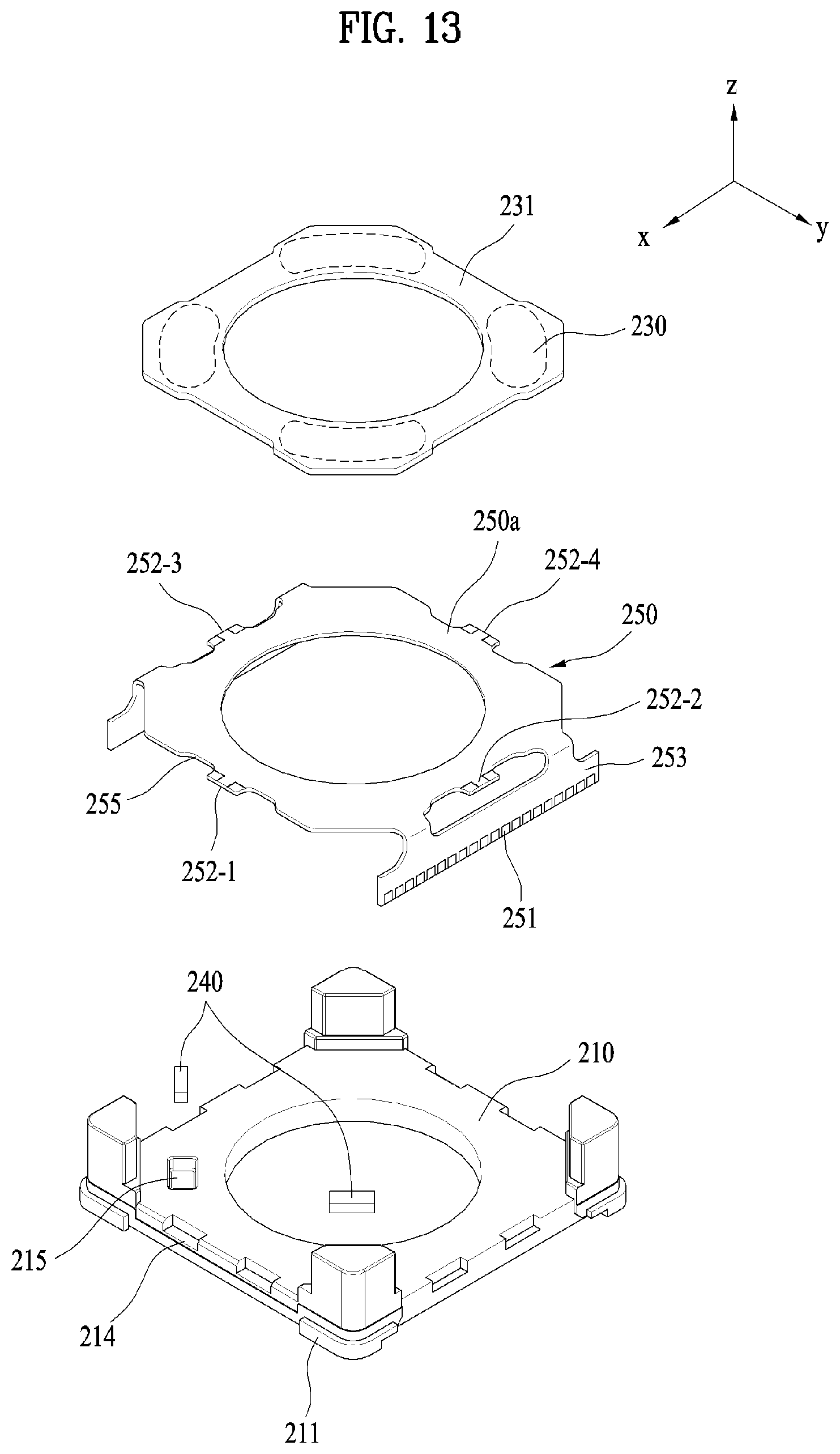 Patent US11782234 Figure 13 – Lens moving apparatus with a bobbin comprising a groove and elastic members and camera module including the same
