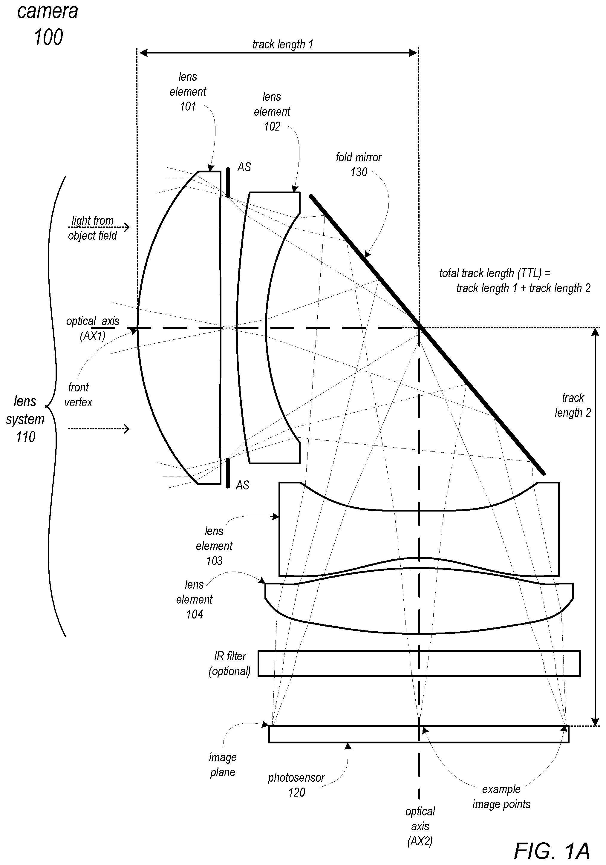 Patent US11782240 — Folded telephoto camera lens system — Figure 1