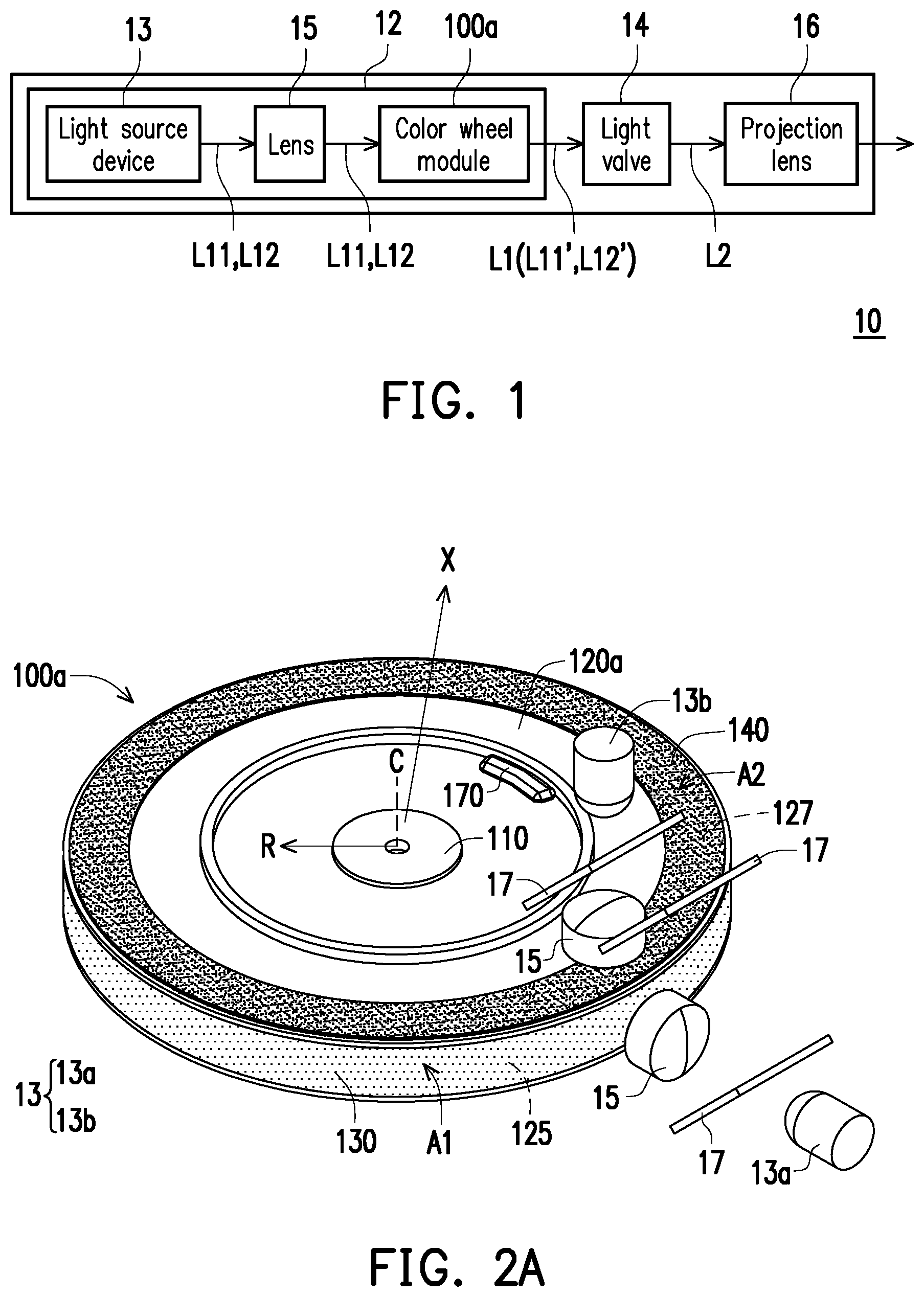 Patent US11782335 — Color wheel module and projection device — Figure 1