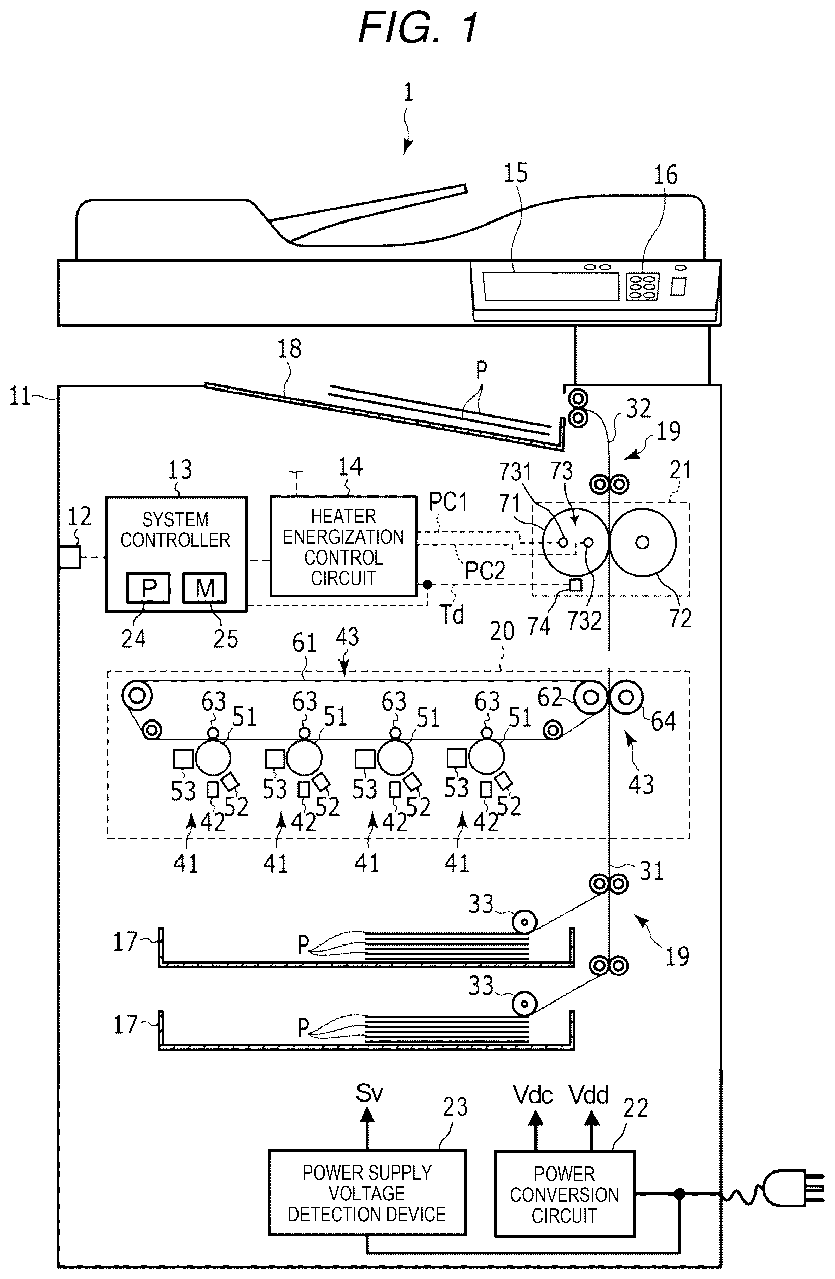 Patent US11782367 — Image forming apparatus having weighted average control with estimated temperature control function — Figure 1
