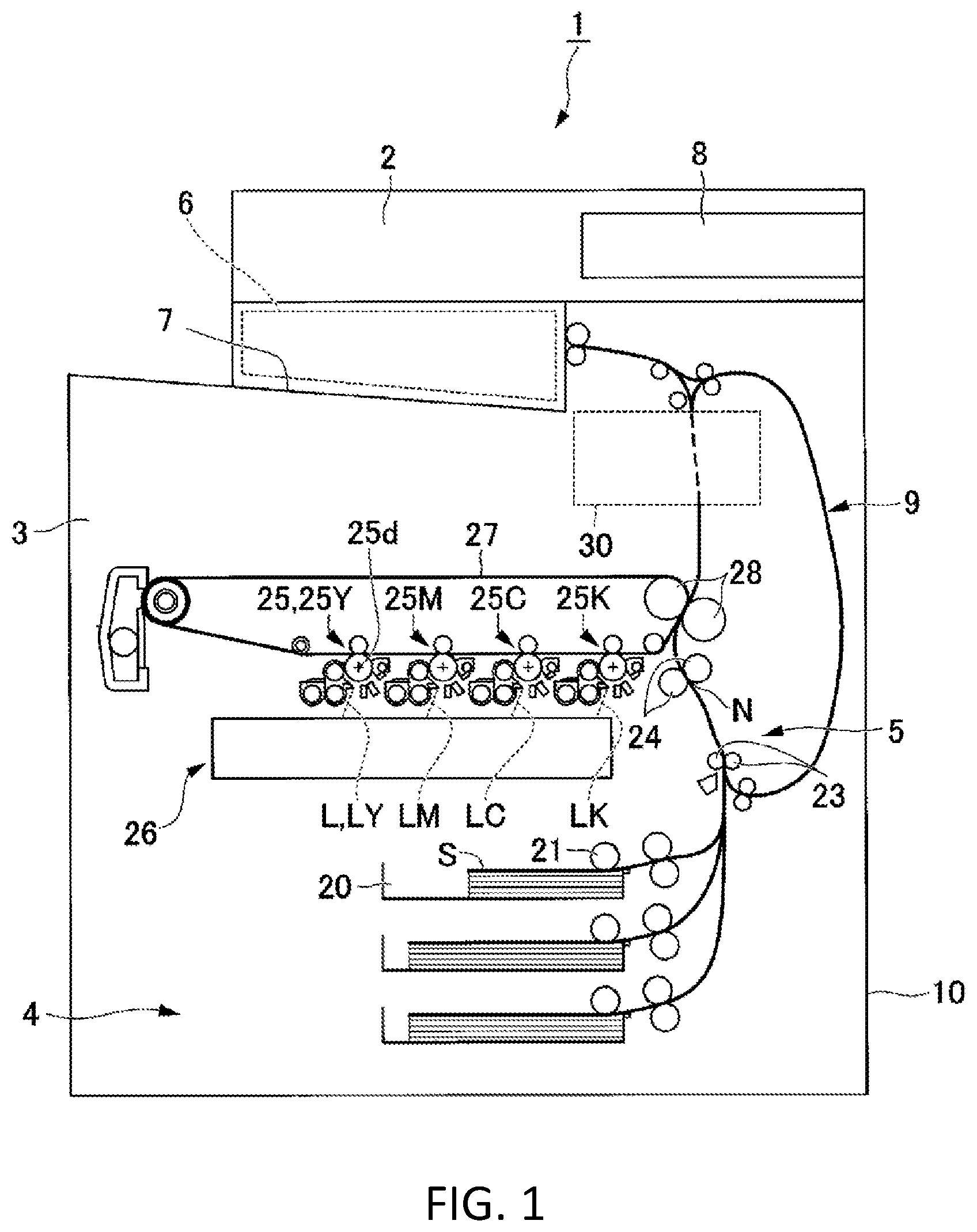 Patent US11782370 Figure 1 – Heating apparatus having a cylindrical film and a pressing element to form a nip