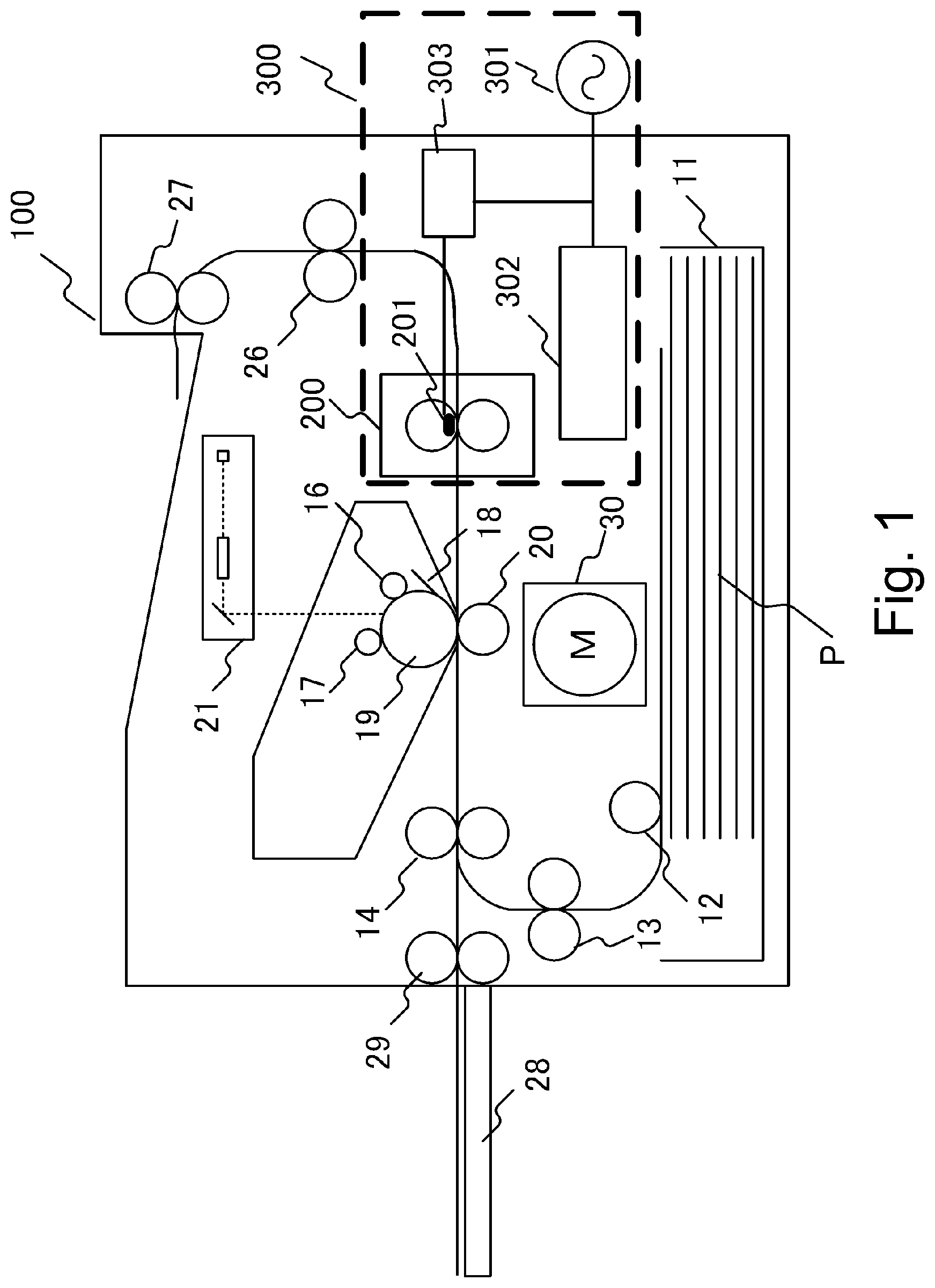 Patent US11782375 — Image forming apparatus with fixing unit powered by reduced harmonic switching — Figure 1
