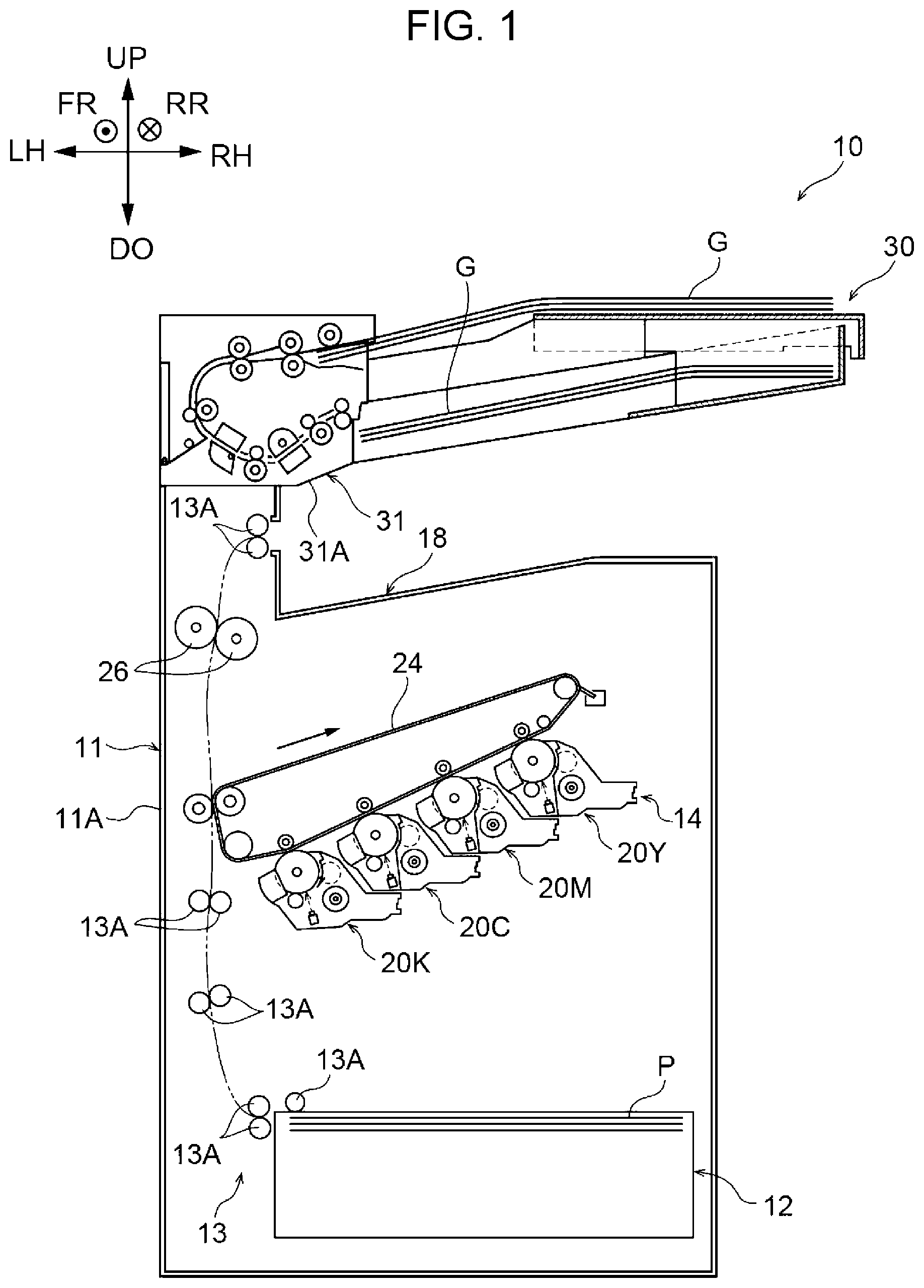 Patent US11782380 — Document reading device and image forming apparatus — Figure 1