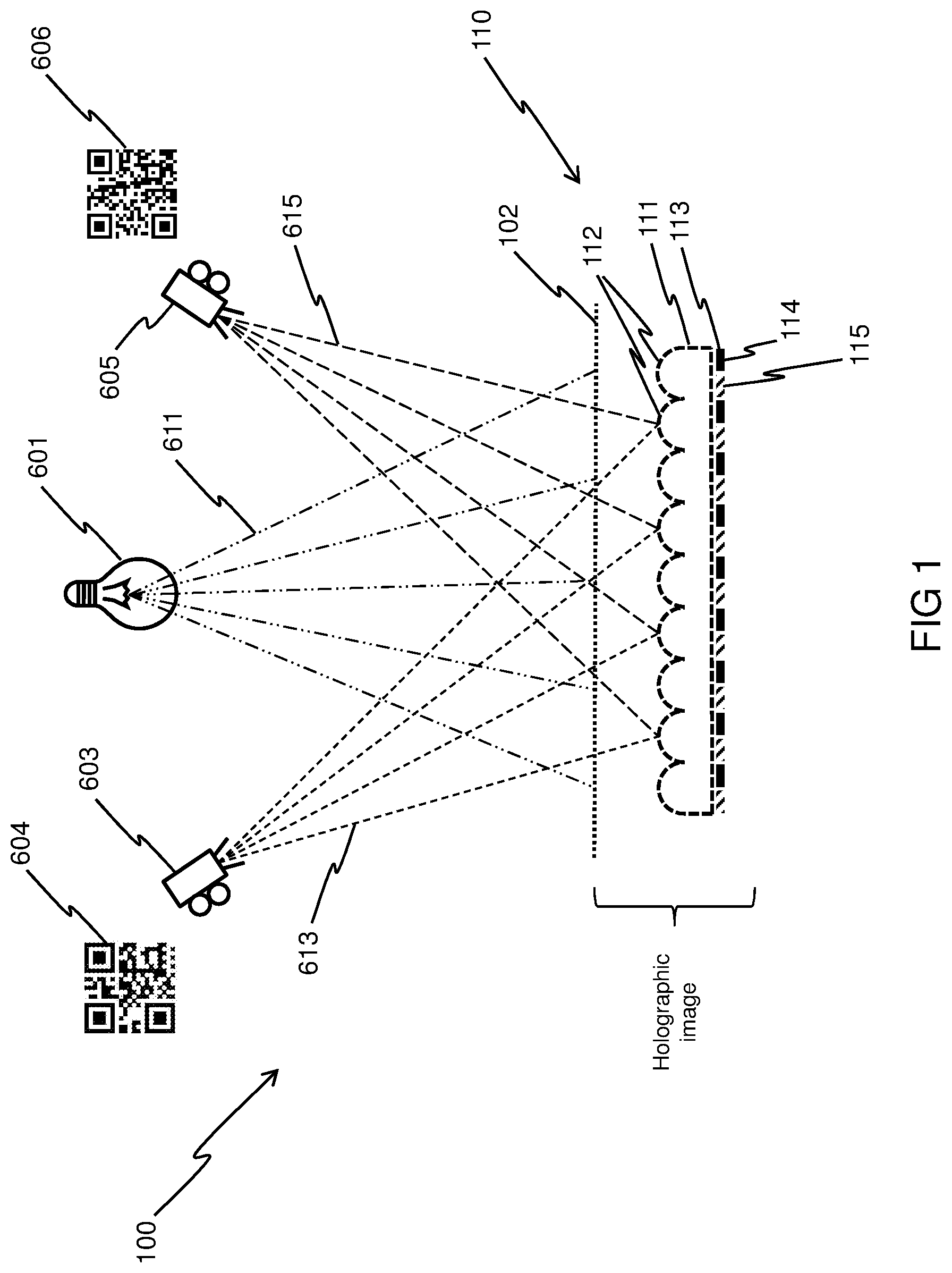 Patent US11782384 — Holographic recordings replaying images upon illumination — Figure 1