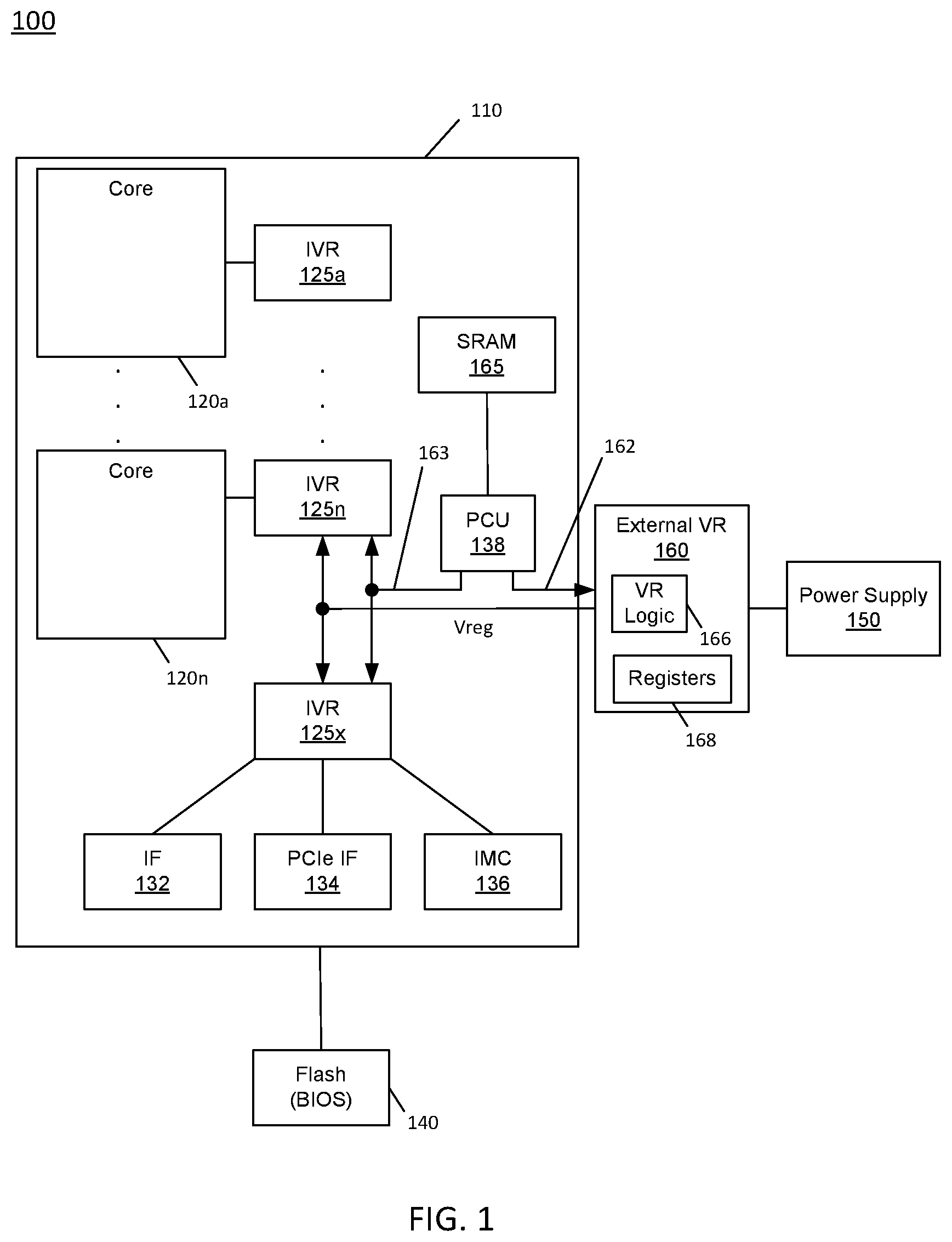 Patent US11782492 — Techniques to enable communication between a processor and voltage regulator — Figure 1