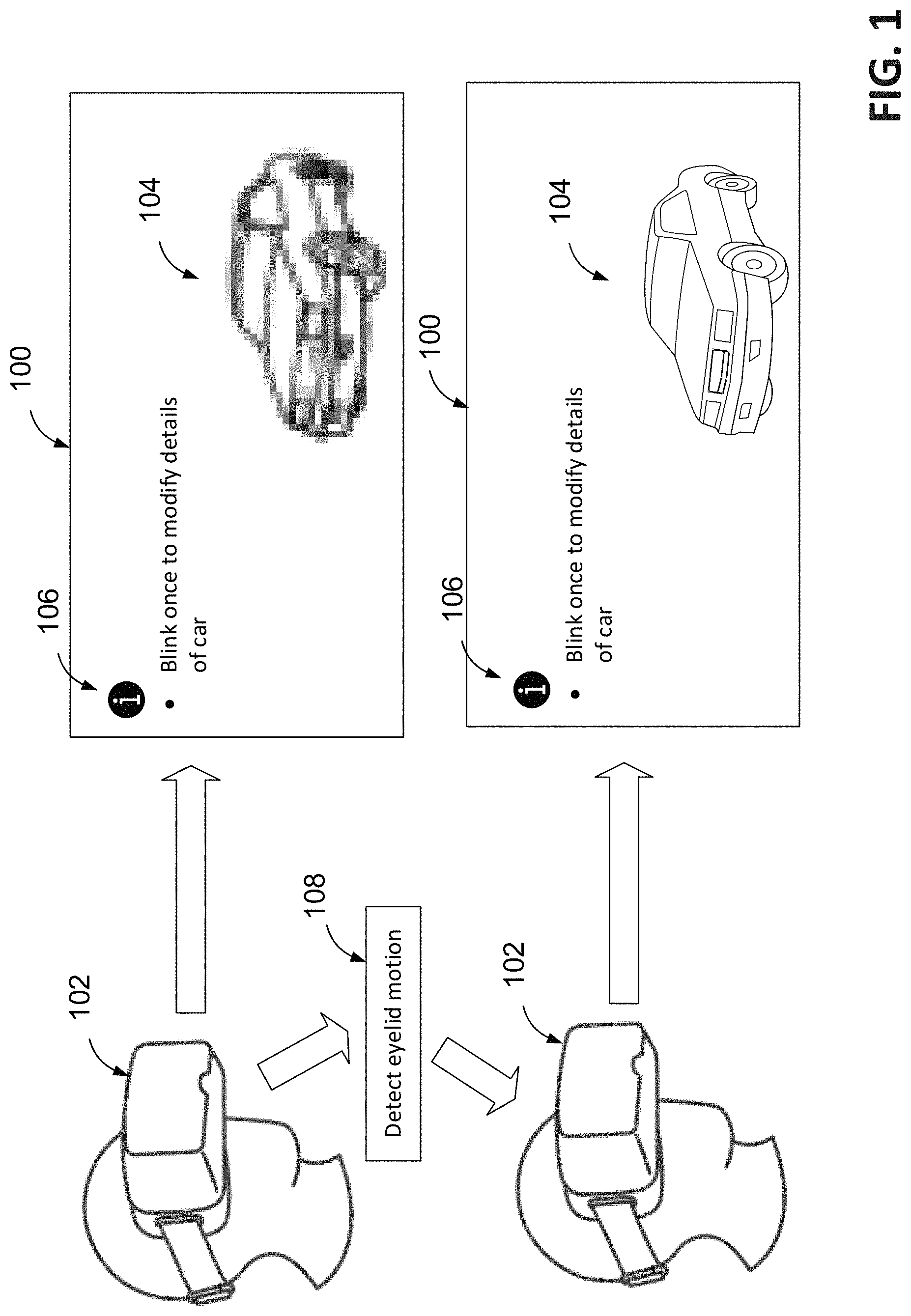 Patent US11782506 — Methods and systems of extended reality environment interaction based on eye motions — Figure 1