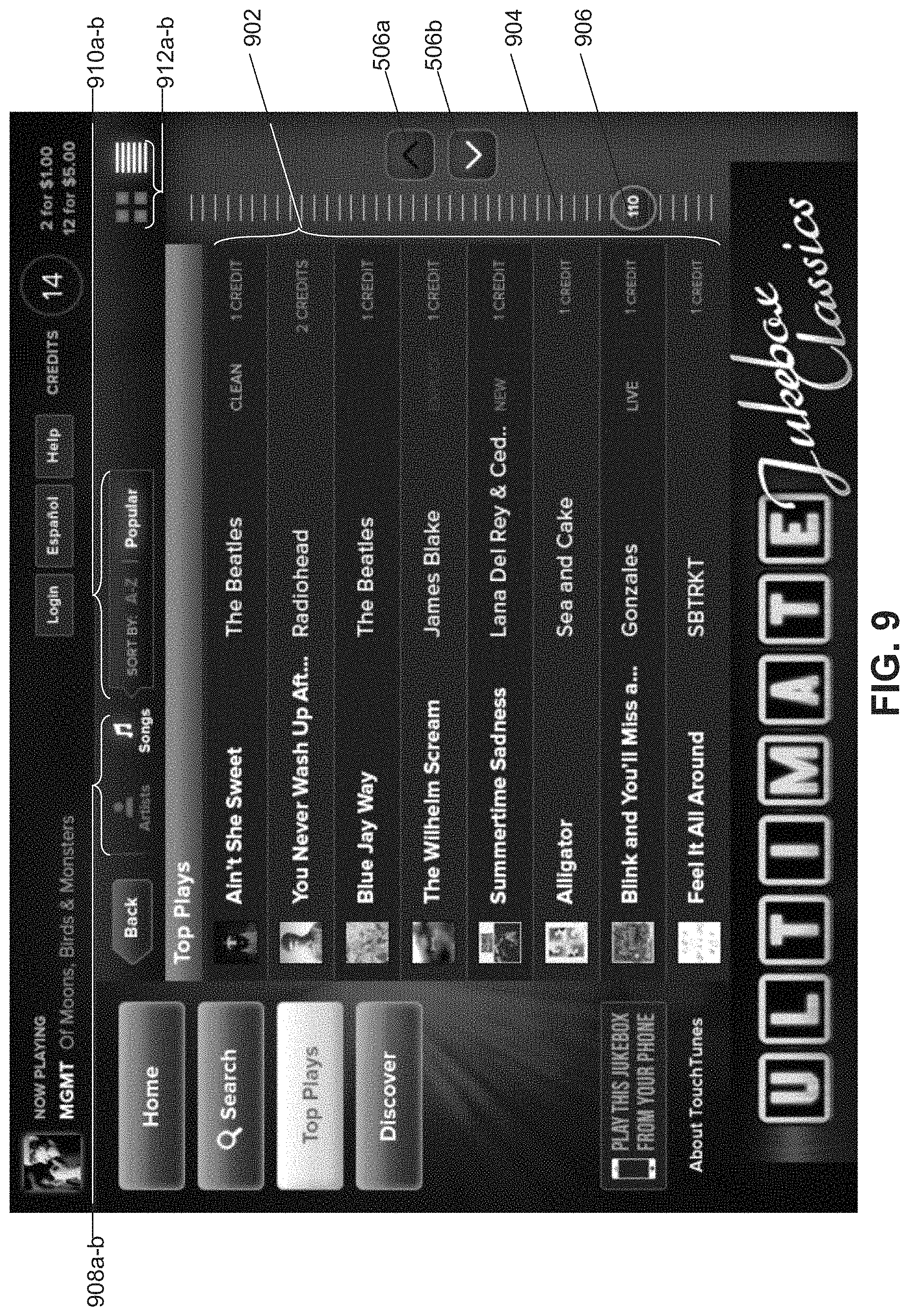 Patent US11782538 Figure 9 – Digital jukebox device with improved user interfaces, and associated methods