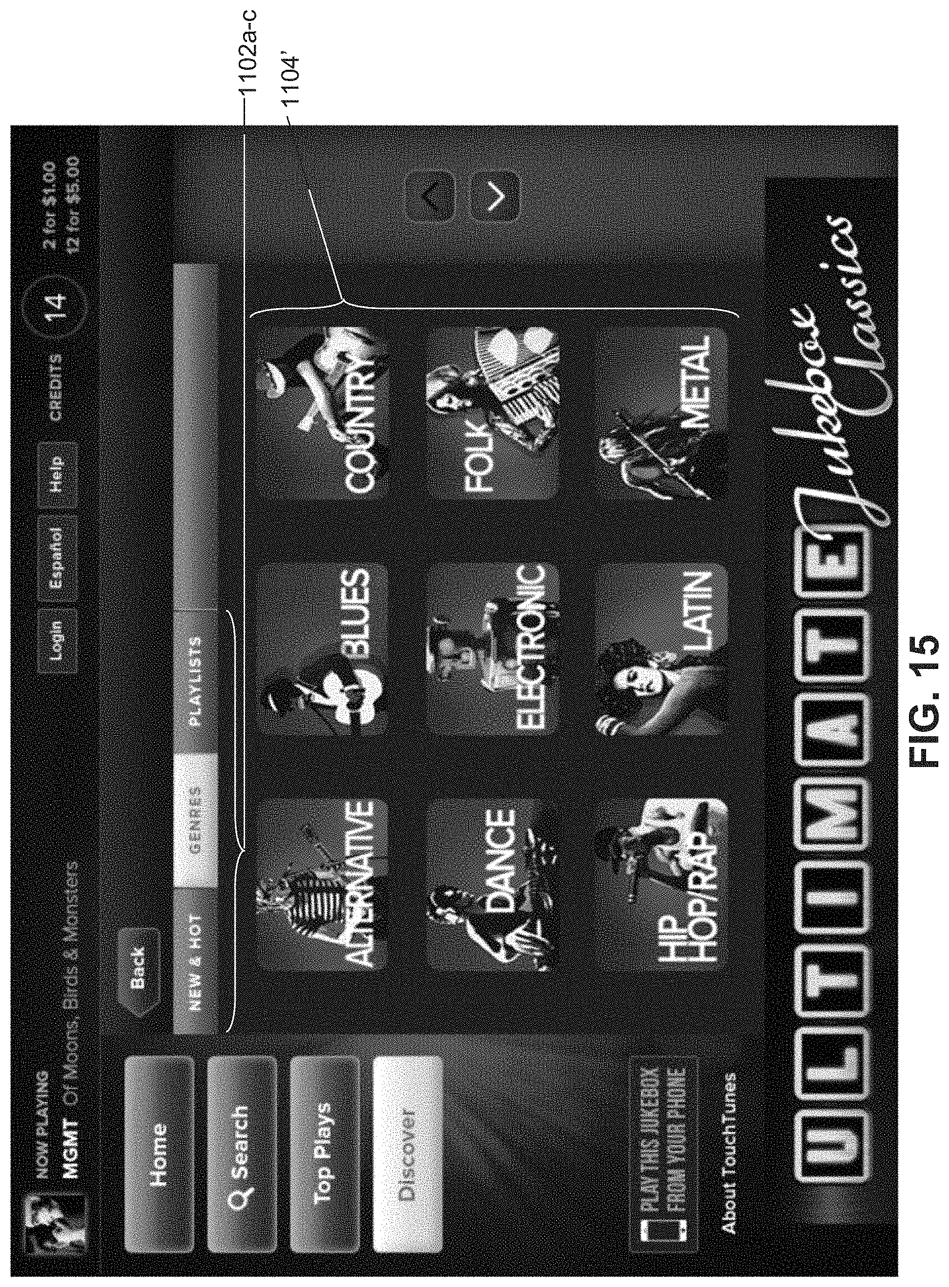 Patent US11782538 Figure 15 – Digital jukebox device with improved user interfaces, and associated methods