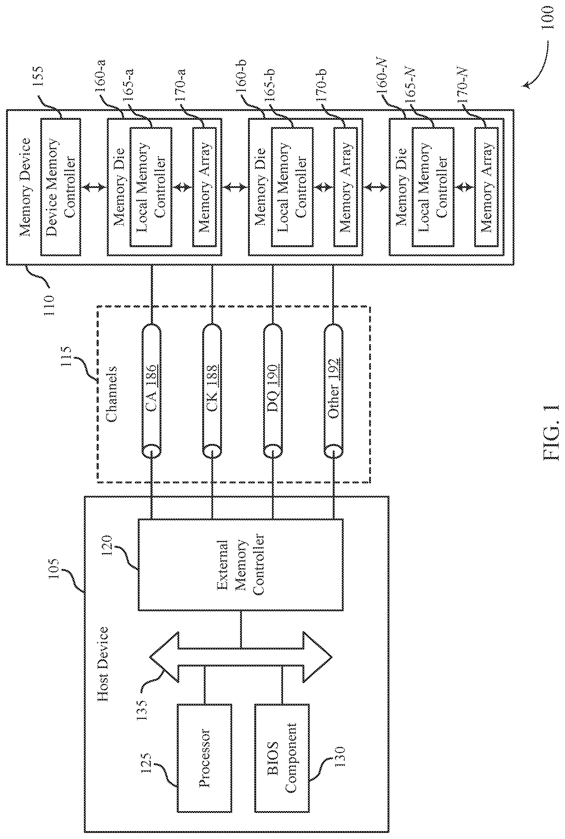 Patent US11782608 — Error information signaling for memory — Figure 1