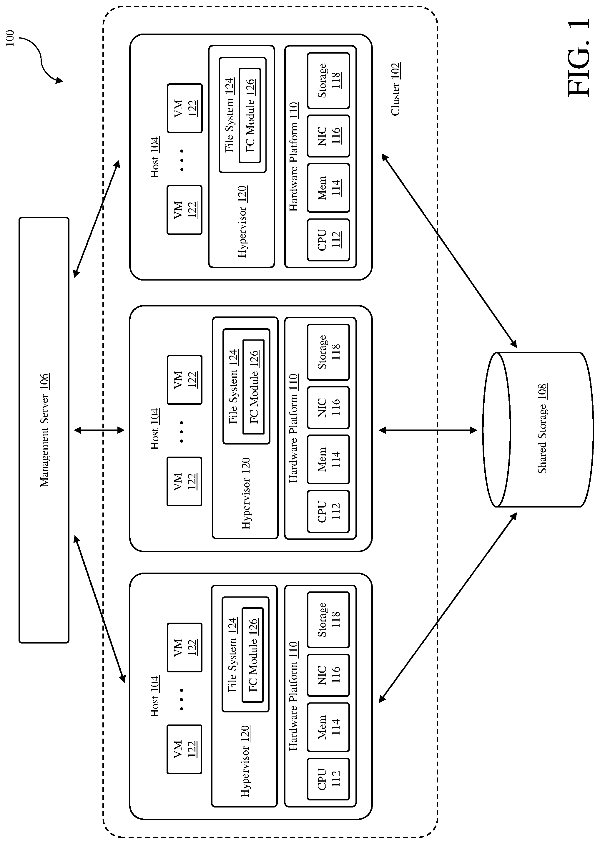 Patent US11782619 — In-place conversion of virtual disk formats with VM powered on — Figure 1